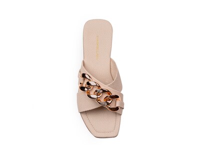 Foto 3 | Sandalia Color Beige Cadena Material Sintético