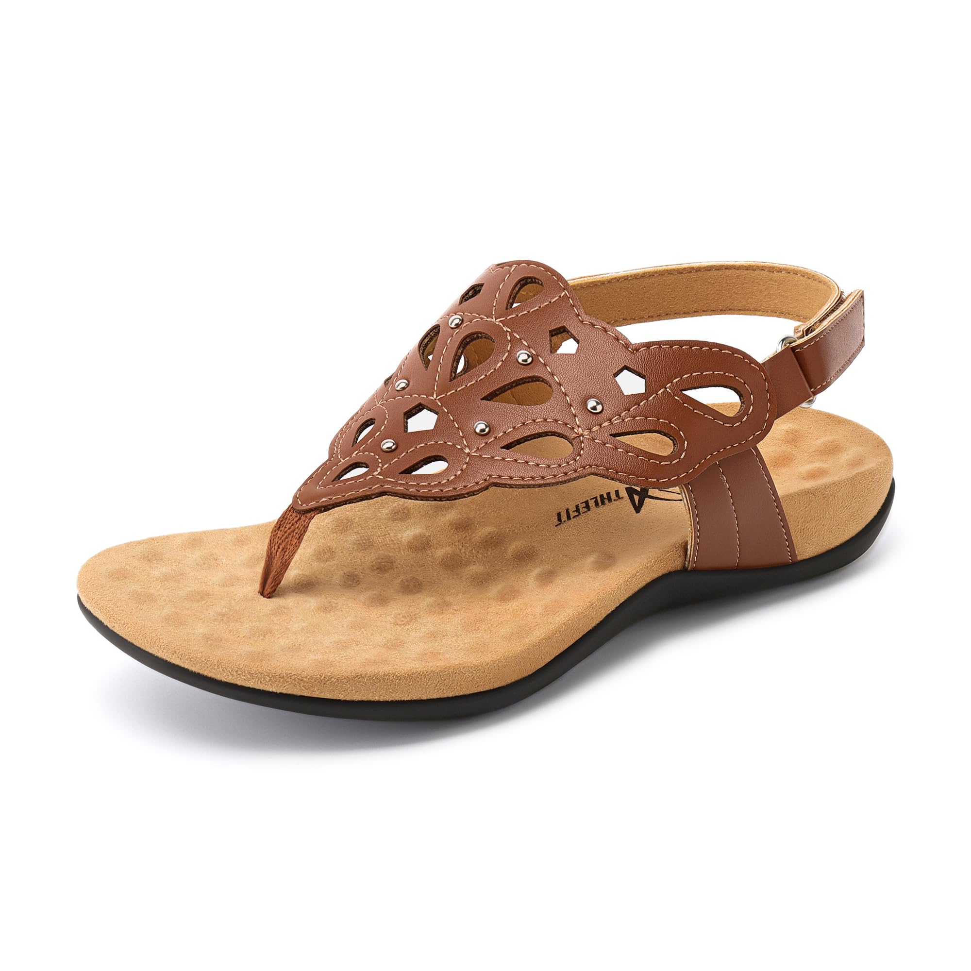 Foto 2 pulgar | Sandalias Ortopédicas Athlefit De Piel Con Soporte Para Arco, Color Marrón 5.5 - Venta Internacional.