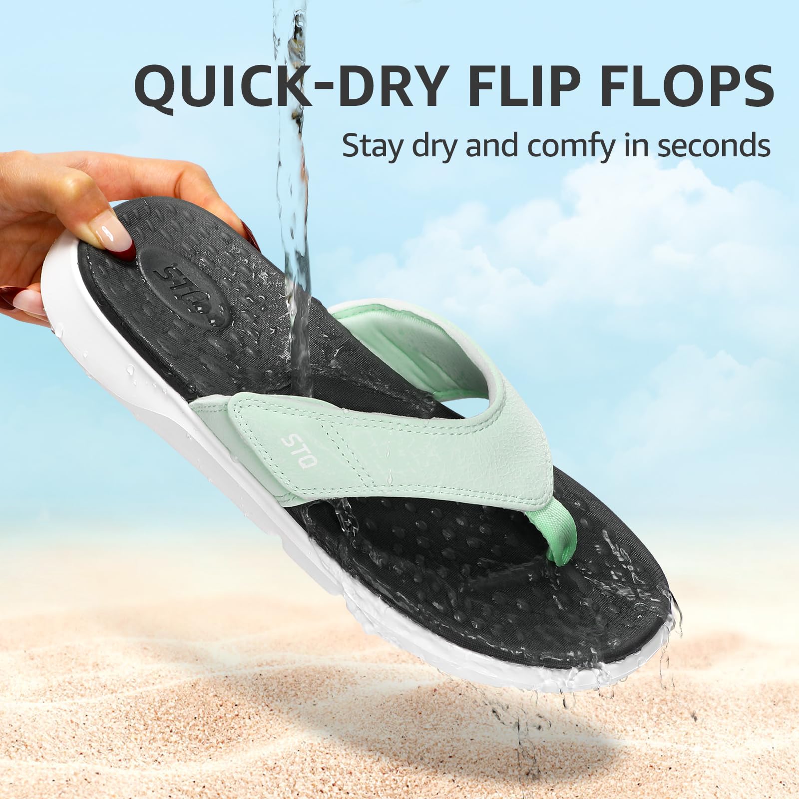 Foto 4 | Chanclas Stq Para Mujer, Con Soporte Para Arco De Playa, Color Verde Menta, Talla 36 - Venta Internacional.