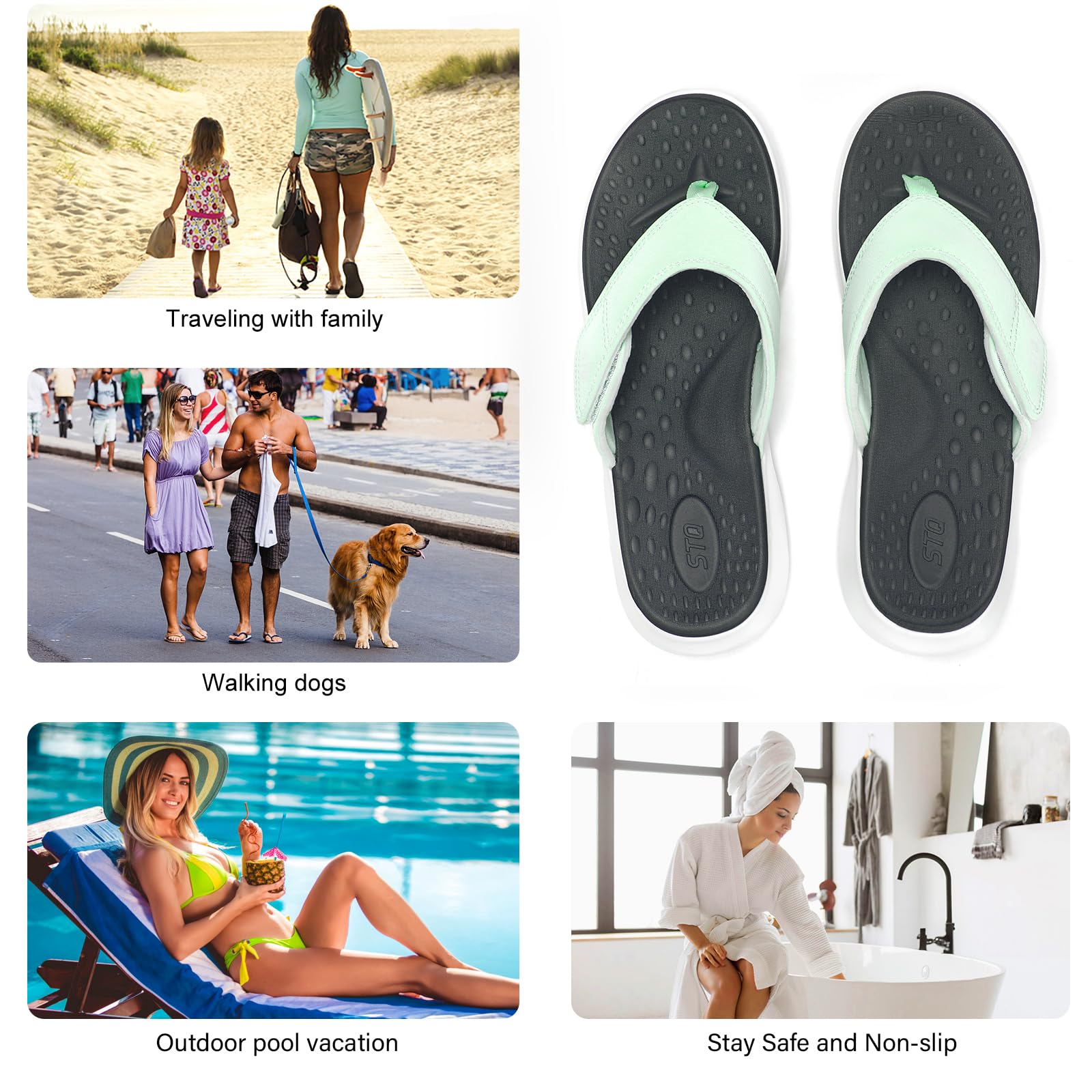 Foto 7 | Chanclas Stq Para Mujer, Con Soporte Para Arco De Playa, Color Verde Menta, Talla 36 - Venta Internacional.