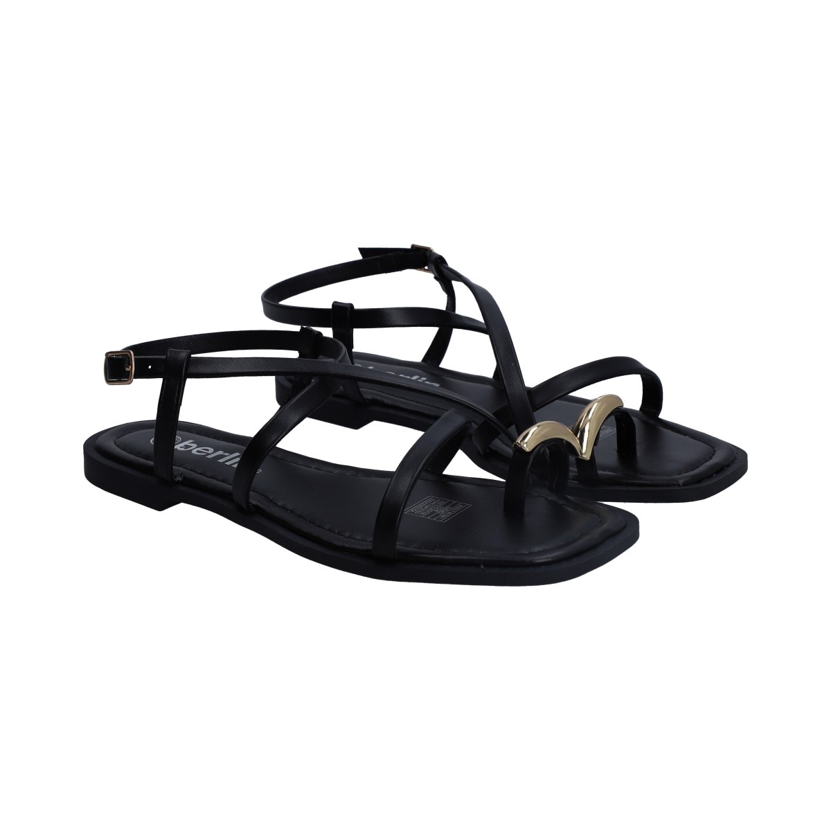 Sandalia Dama Berlin Negra Tiras Cruzadas De Piso $549
