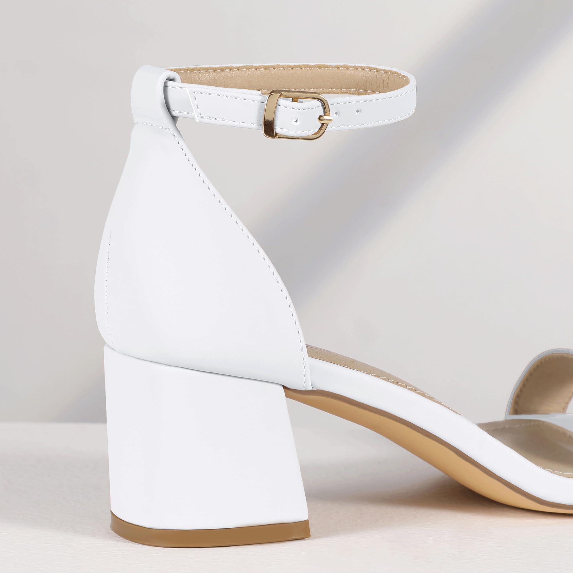 Foto 6 pulgar | Sandalias De Tacón Idifu White Chunky Block De Tacón Bajo Para Mujer - Venta Internacional.