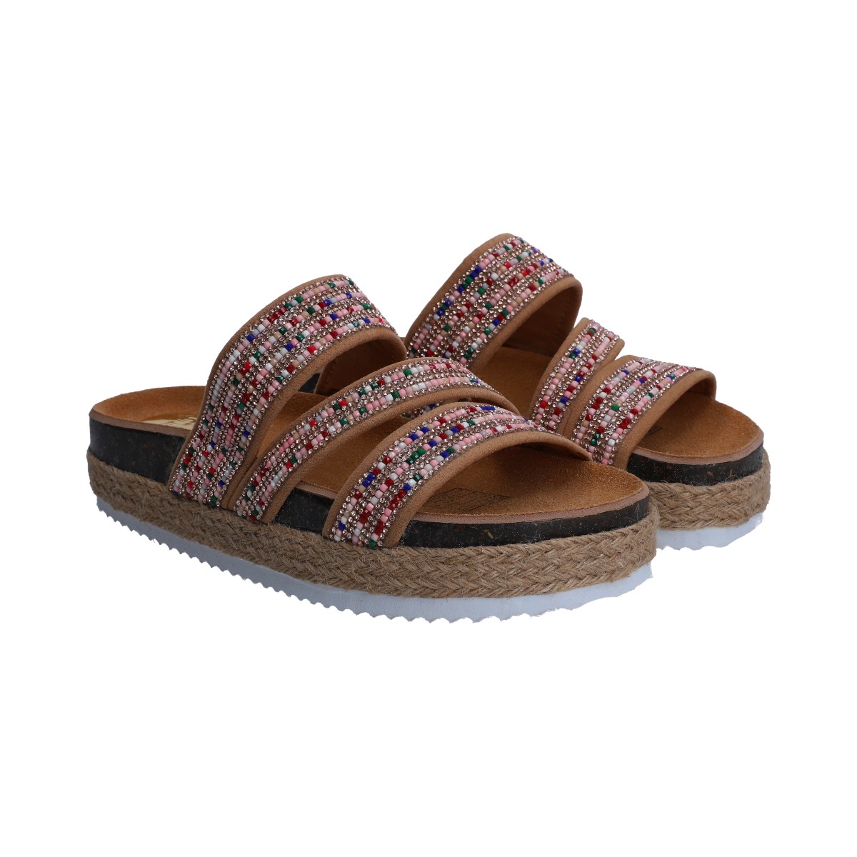 Sandalia Dama Casual Berlin Multicolor Plataforma Con Yute