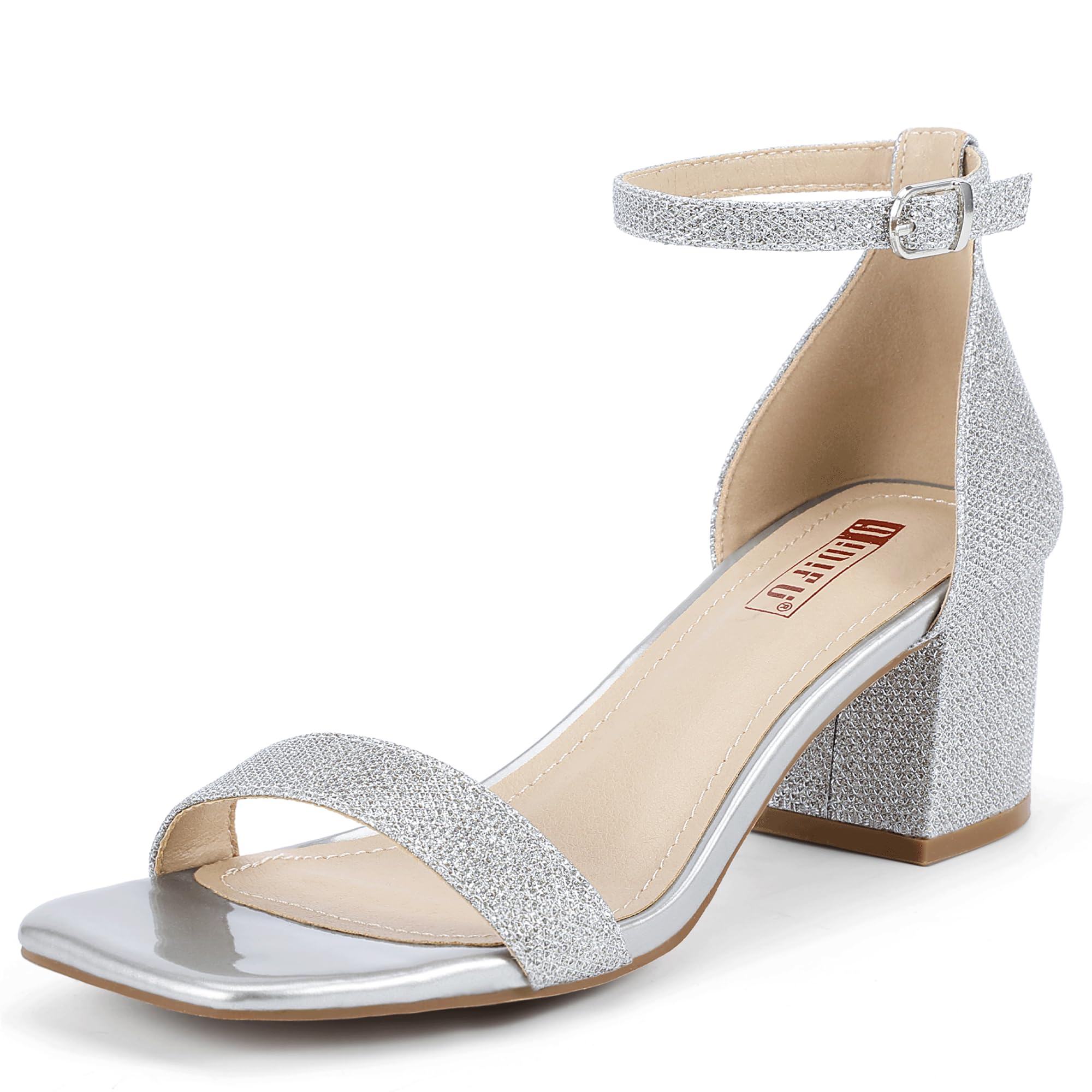 Foto 2 pulgar | Sandalias Idifu Silver Glitter Tacones Bajos Para Mujer - Venta Internacional.