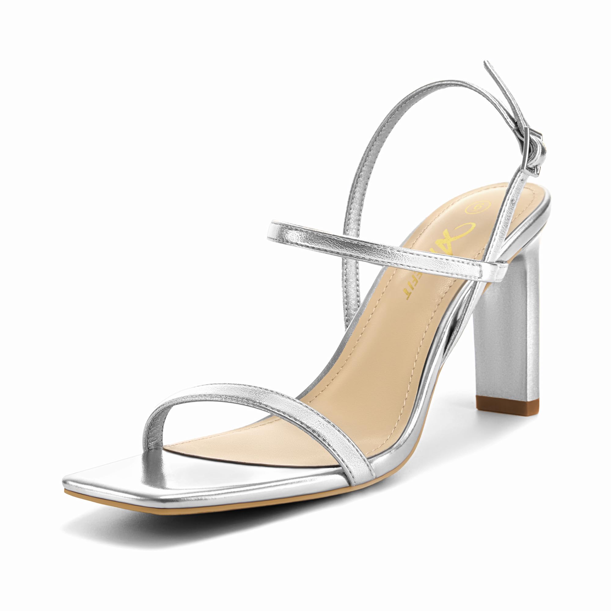Foto 1 | Sandalias Athlefit Para Mujer, Tacón Plateado, Punta Cuadrada, Talla 9.5 - Venta Internacional.