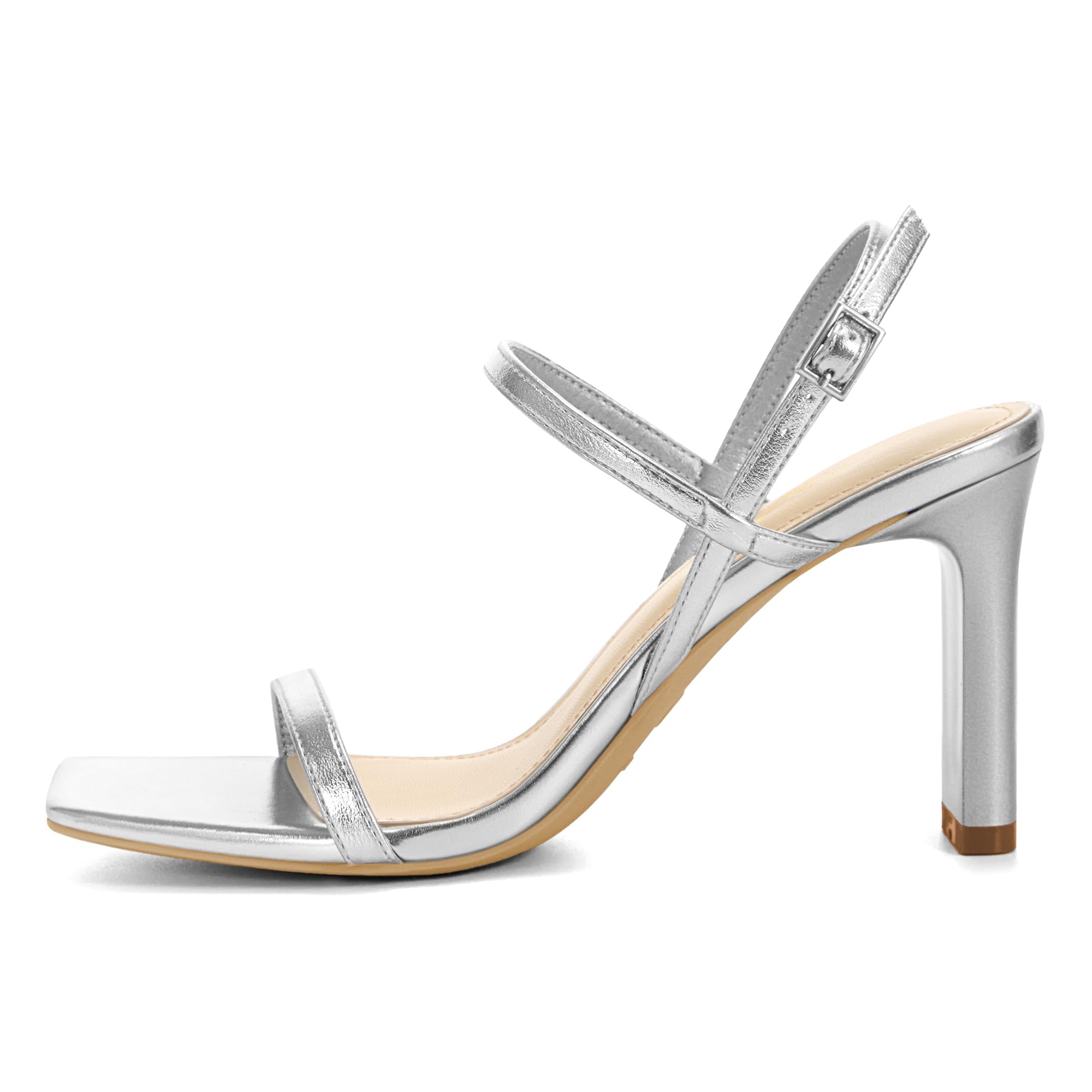 Foto 3 pulgar | Sandalias Athlefit Para Mujer, Tacón Plateado, Punta Cuadrada, Talla 9.5 - Venta Internacional.