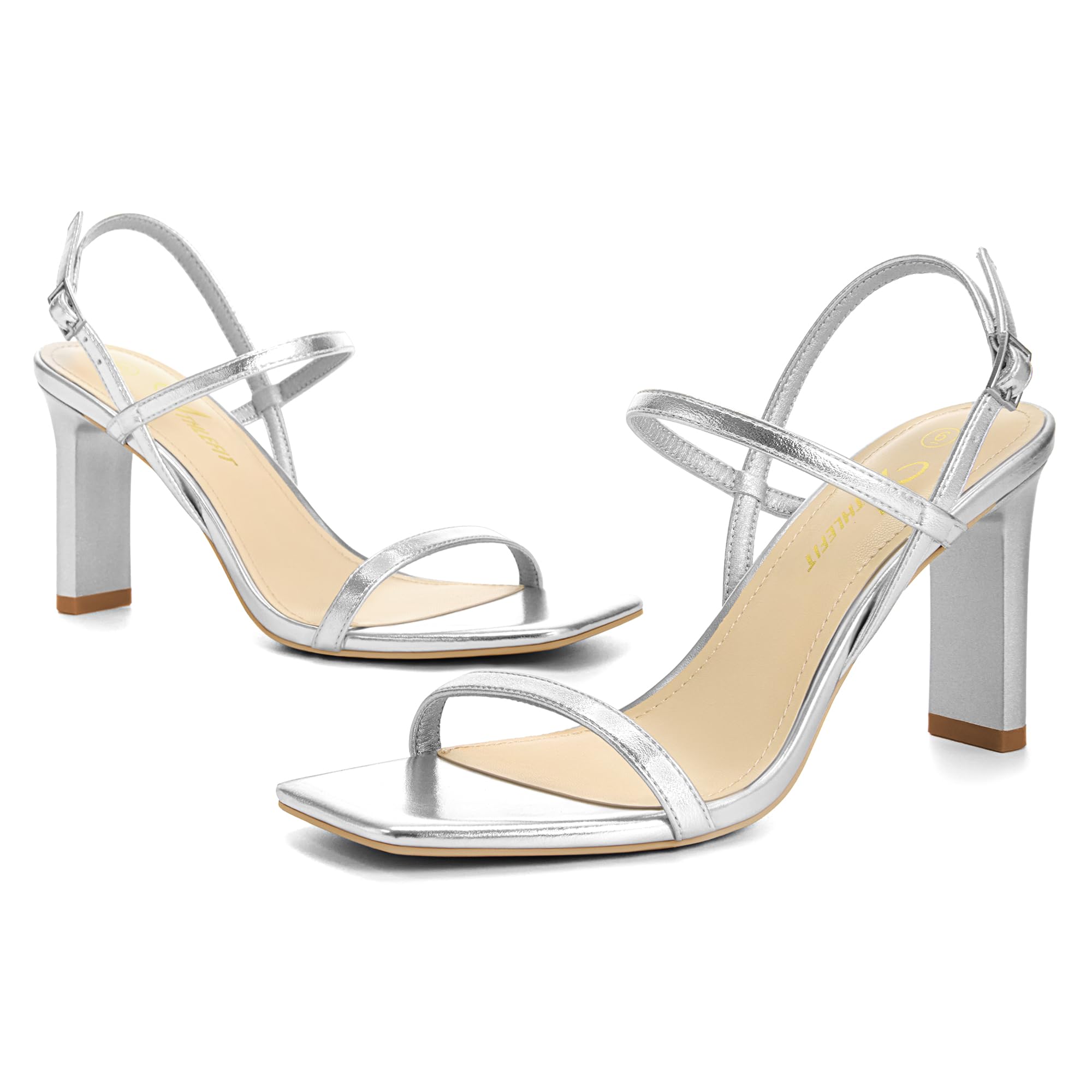 Foto 4 | Sandalias Athlefit Para Mujer, Tacón Plateado, Punta Cuadrada, Talla 9.5 - Venta Internacional.