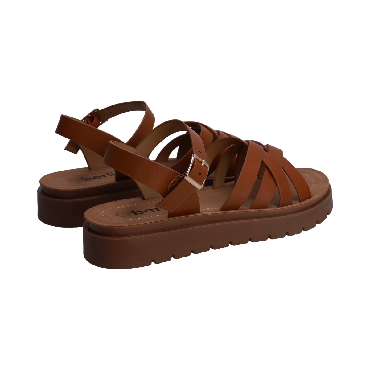 Foto 4 pulgar | Sandalia Dama Berlin De Piso Tan Pulsera Y Tiras Cruzadas