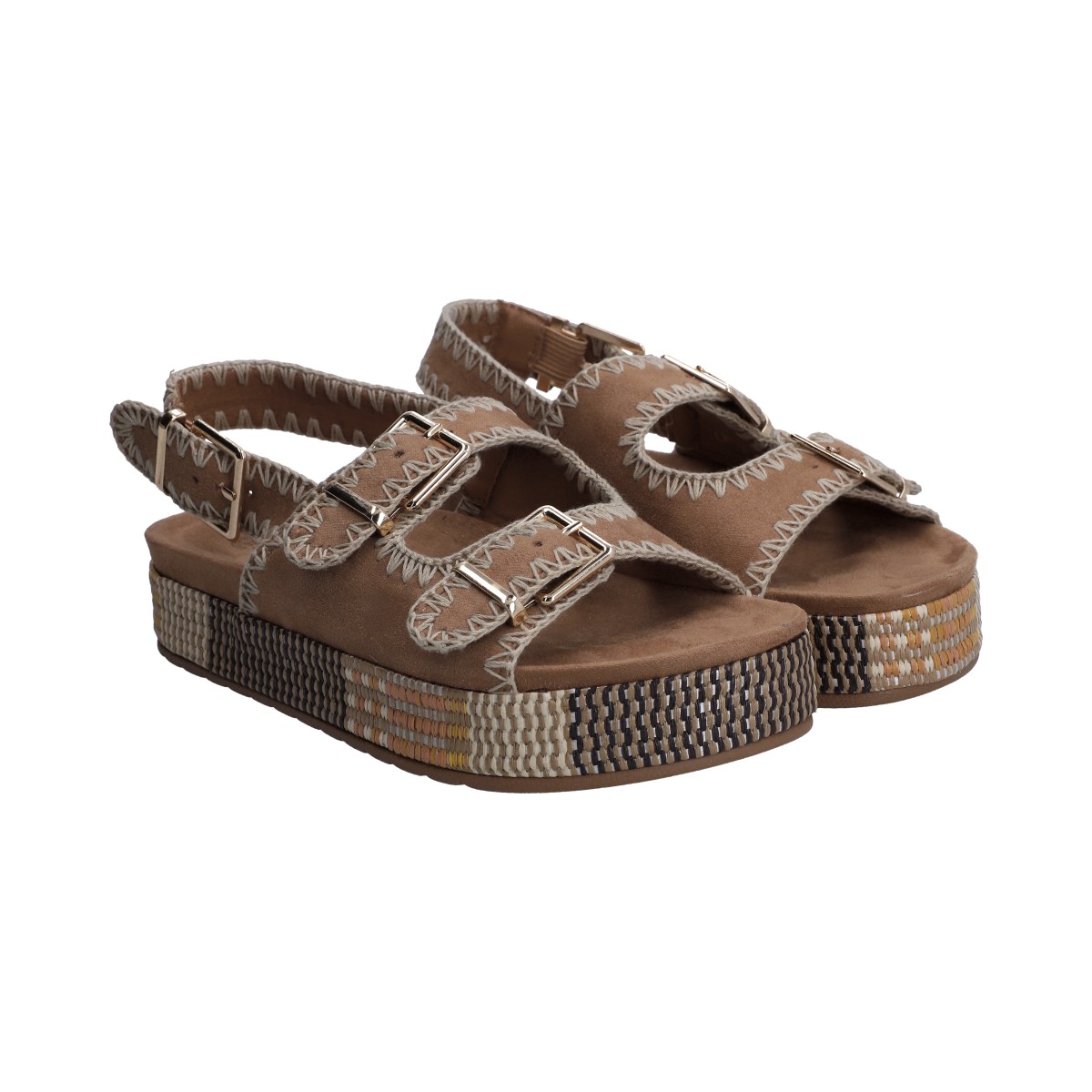 Foto 2 pulgar | Sandalia Dama Berlin Camel Plataforma Con Hebillas