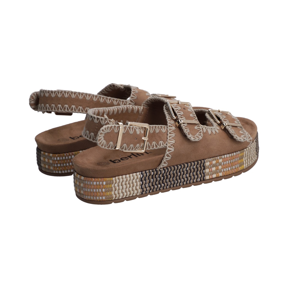 Foto 4 pulgar | Sandalia Dama Berlin Camel Plataforma Con Hebillas
