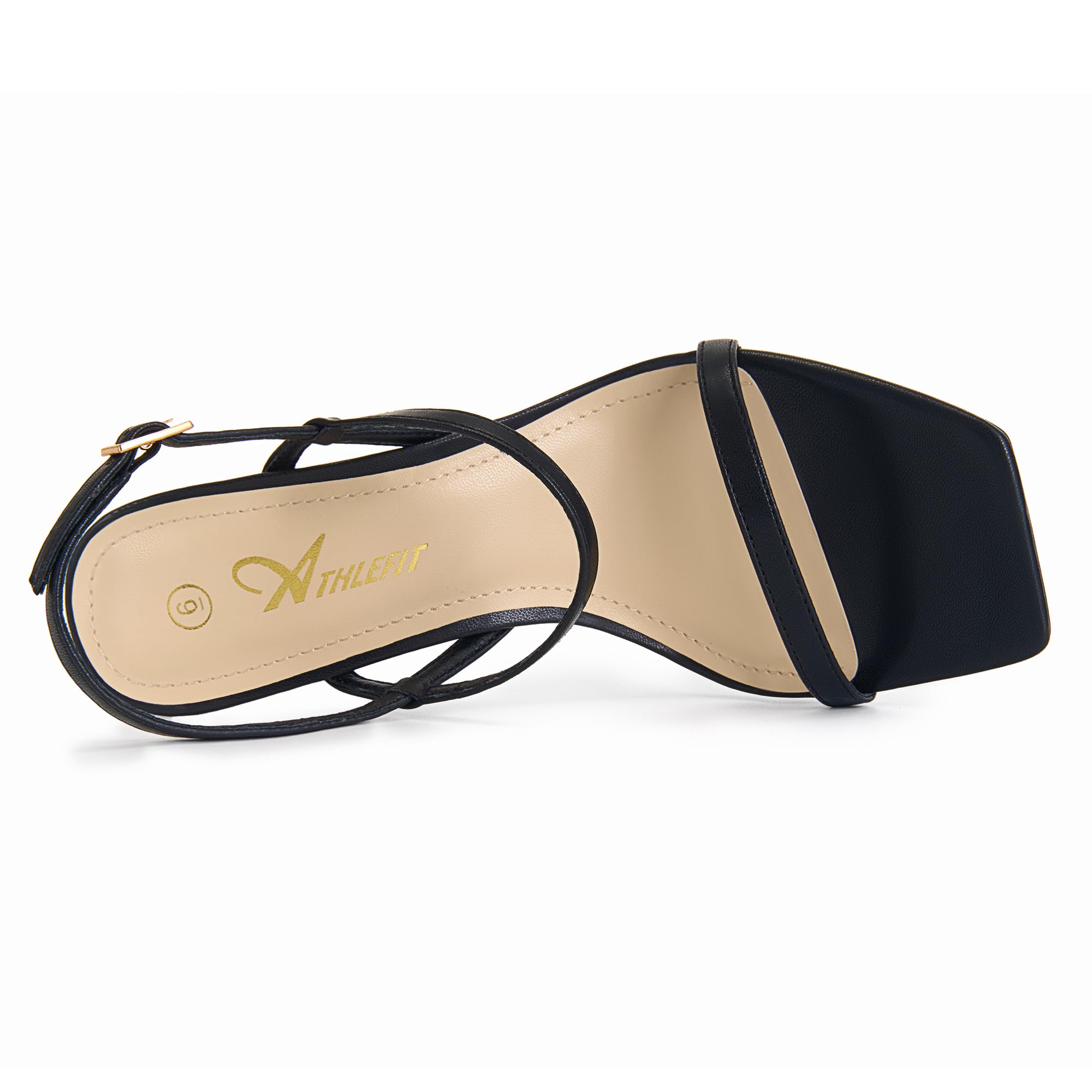 Foto 4 pulgar | Sandalias Athlefit De Piel Negra Para Mujer, Tacón Alto, Talla 9.5 - Venta Internacional.