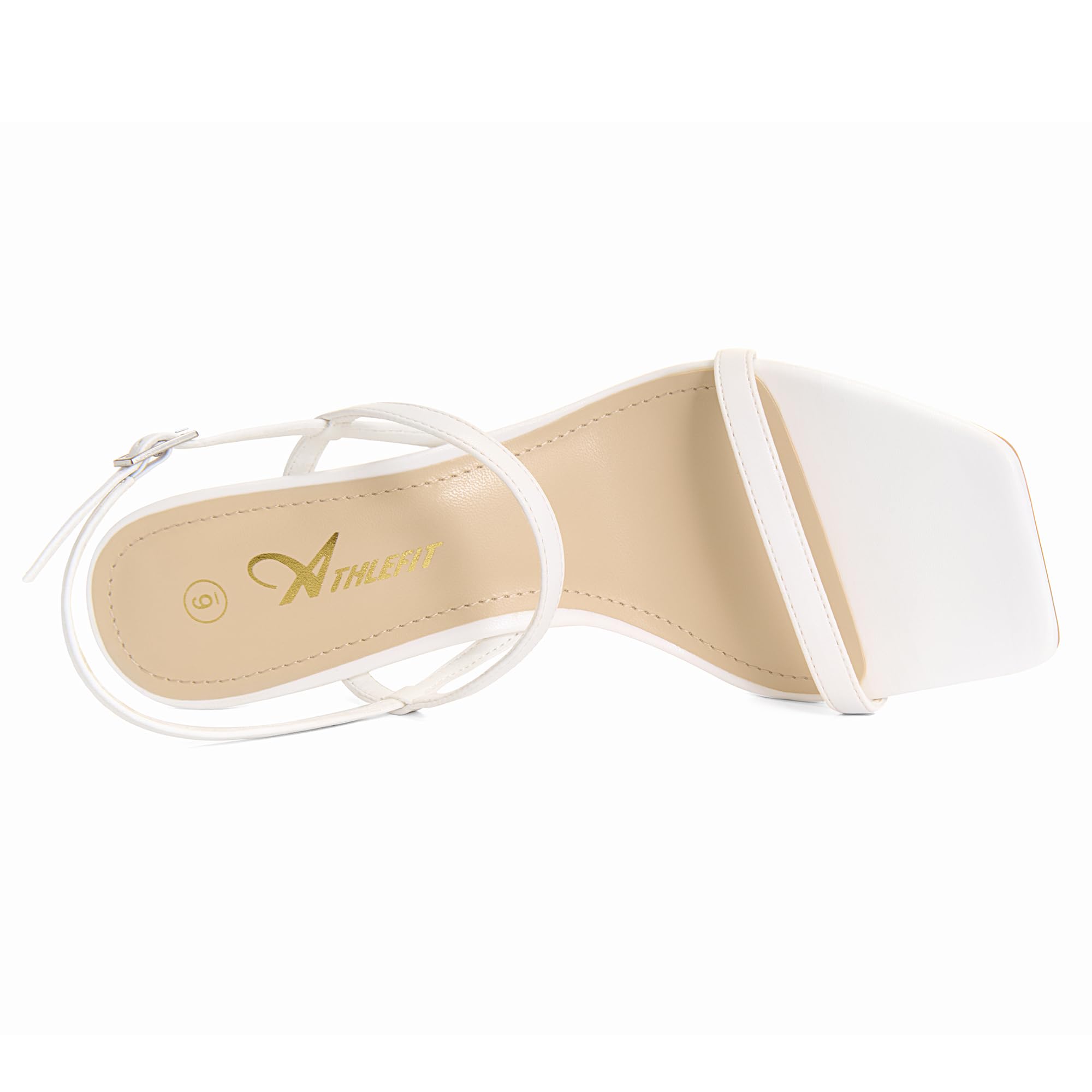 Foto 4 pulgar | Sandalias Athlefit Para Mujer, Tacones Blancos Cuadrados, Punta Abierta, 8 Cm - Venta Internacional.