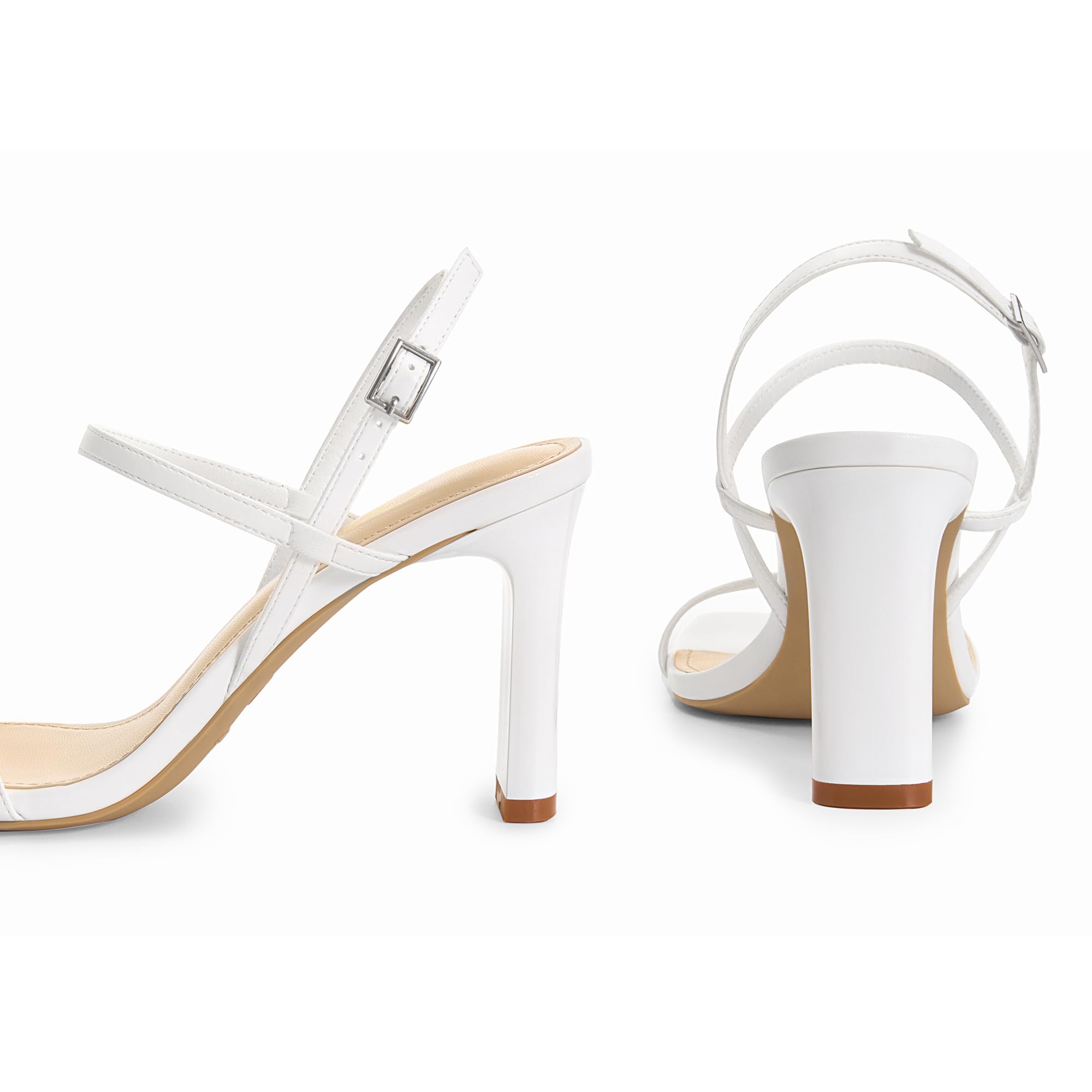 Foto 6 pulgar | Sandalias Athlefit Para Mujer, Tacones Blancos Cuadrados, Punta Abierta, 8 Cm - Venta Internacional.