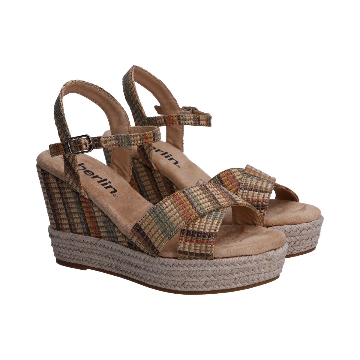 Sandalia Dama Berlin Multicolor Plataforma Con Yute