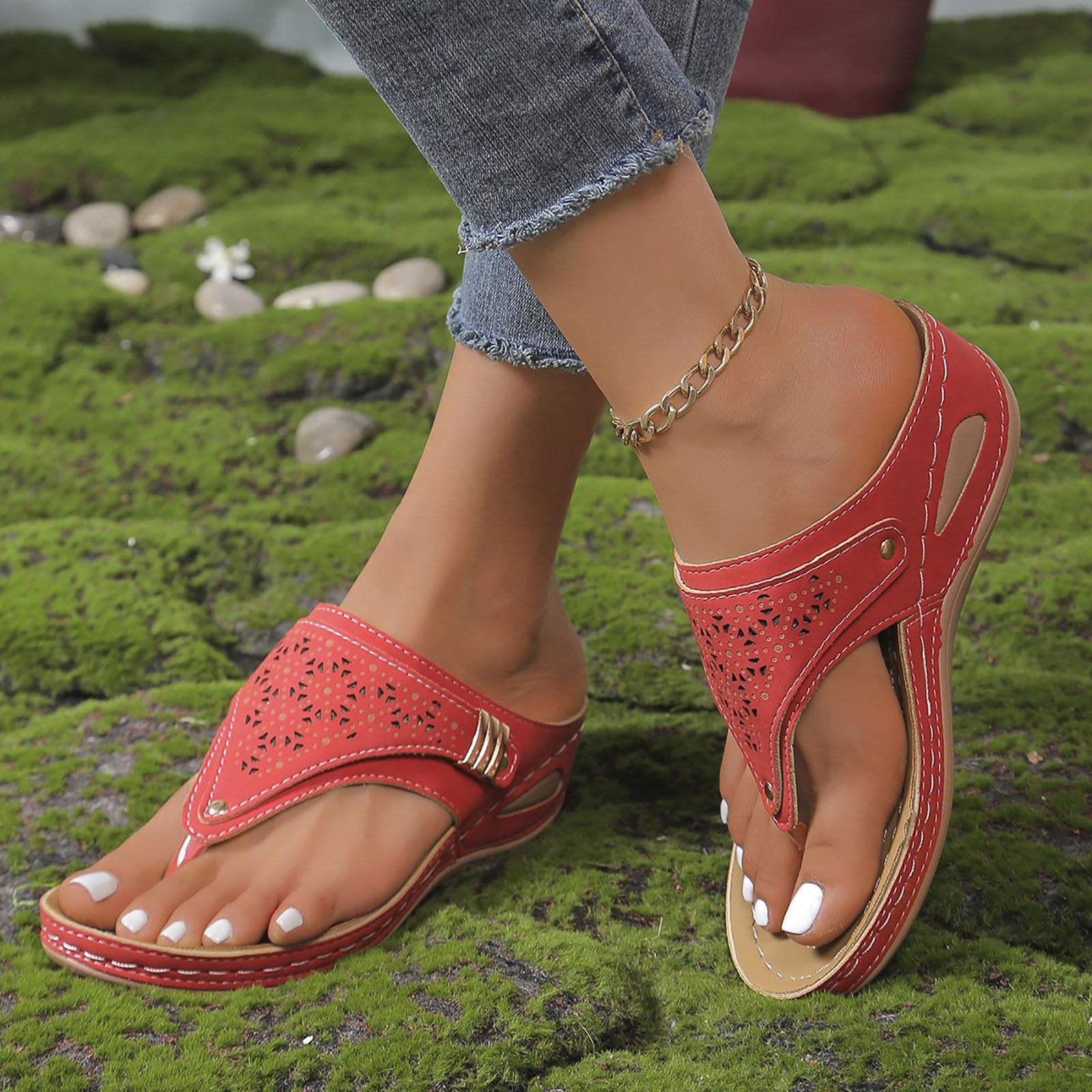 Foto 2 pulgar | Sandalias Ortopédicas Flip Flops Para Mujer Arch Support Red 9 - Venta Internacional.
