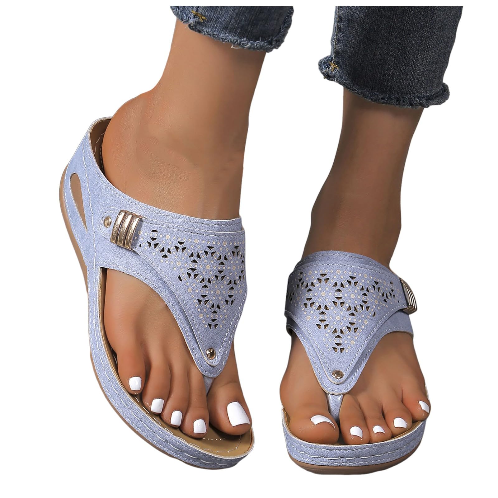 Foto 7 pulgar | Sandalias Ortopédicas Con Soporte Para Arco Para Mujer, Color Azul Claro - Venta Internacional.