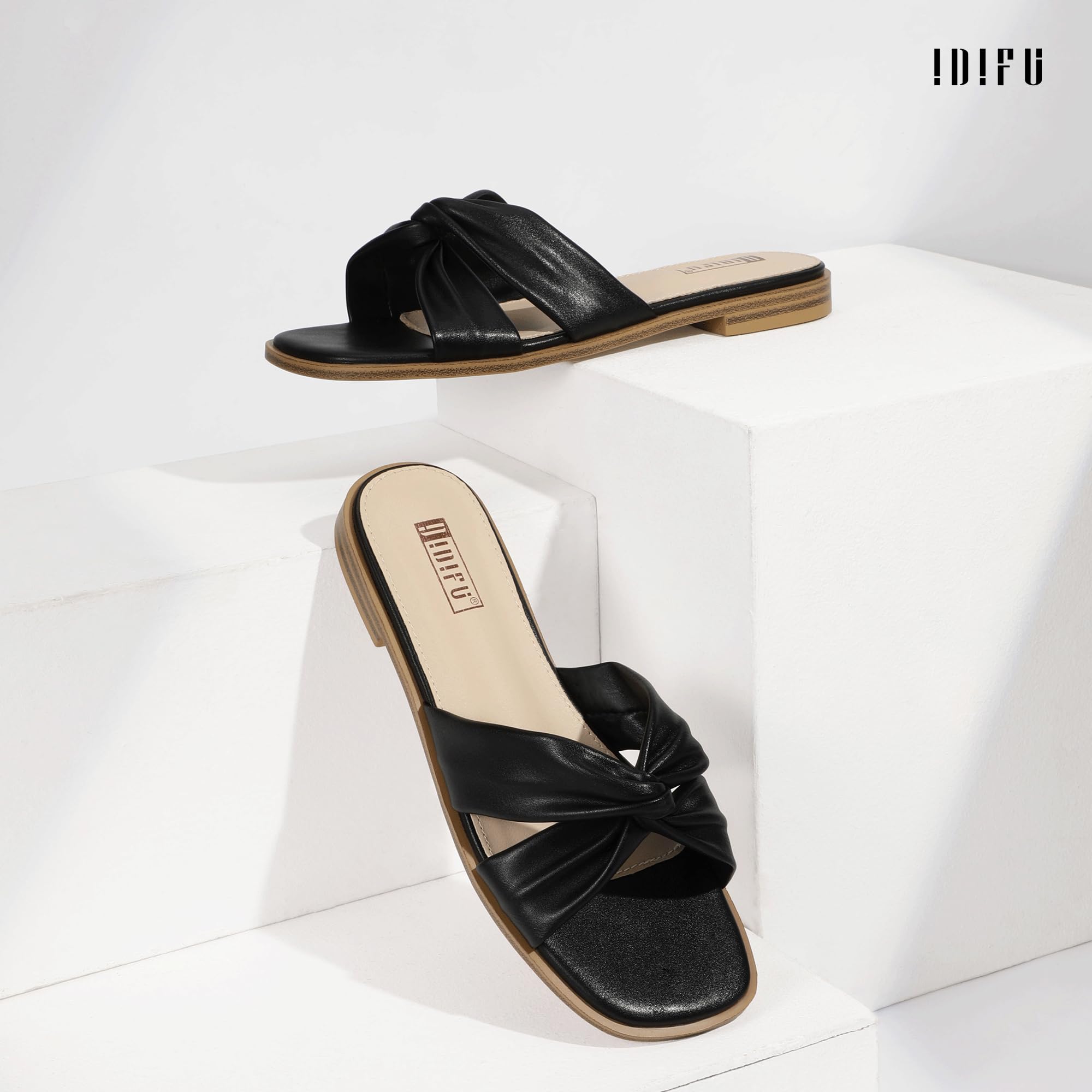 Foto 6 pulgar | Sandalias Idifu Negras Cuadradas Con Punta Abierta Sin Cordones Para Mujer - Venta Internacional.