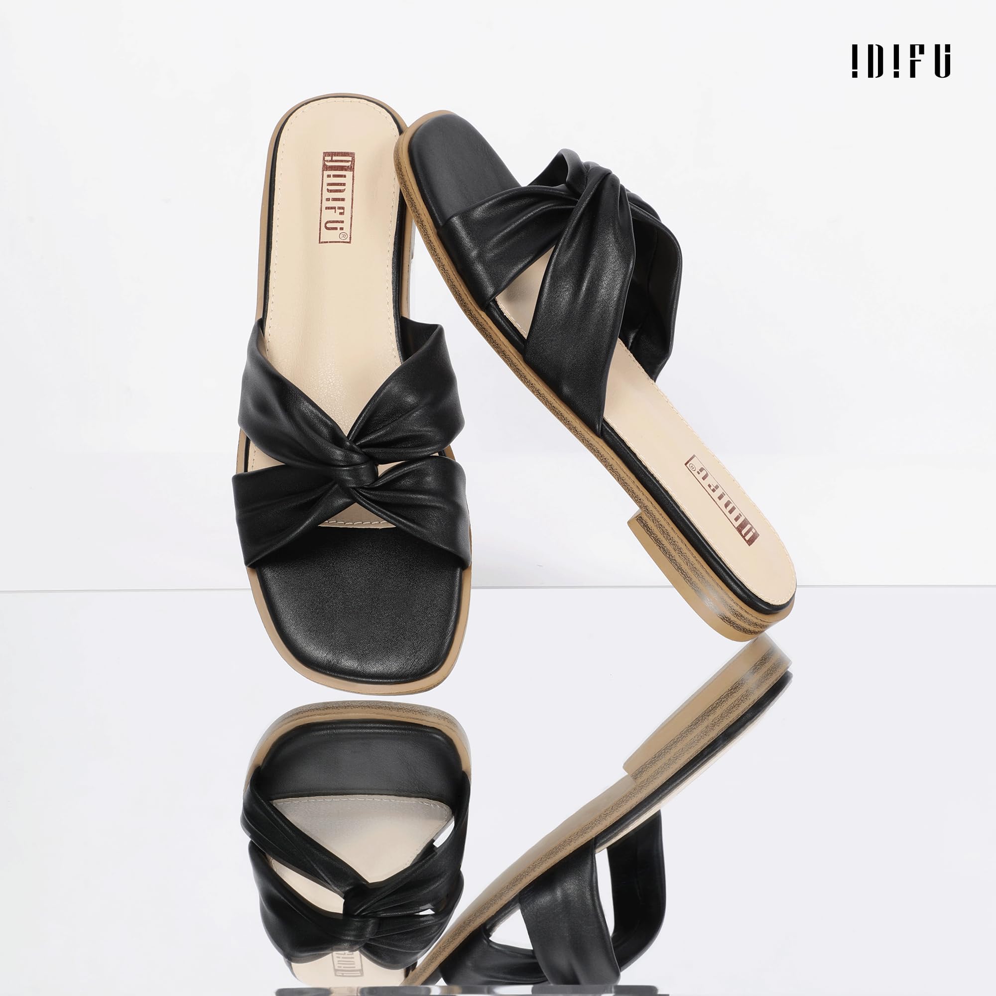 Foto 7 pulgar | Sandalias Idifu Negras Cuadradas Con Punta Abierta Sin Cordones Para Mujer - Venta Internacional.