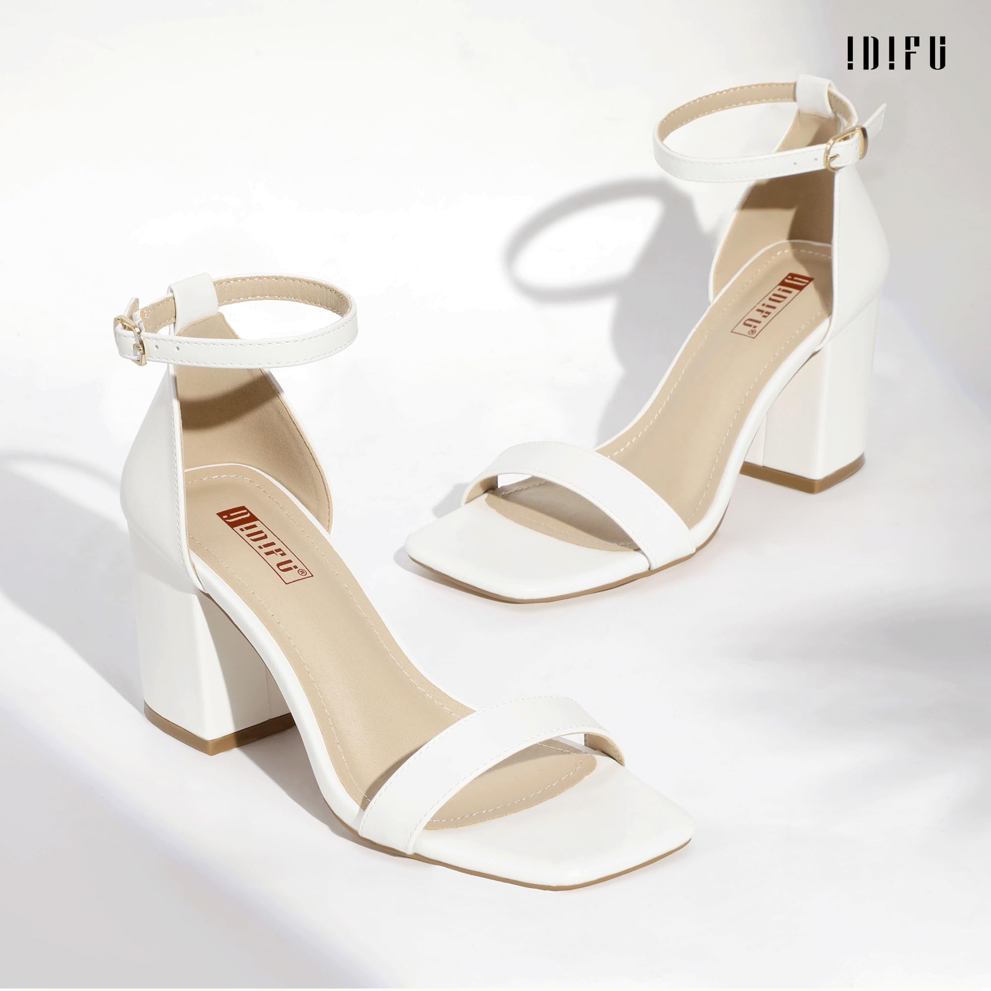 Foto 5 pulgar | Sandalias De Tacón Idifu Blancas Para Mujer Con Tacón Grueso De 8 Cm - Venta Internacional.