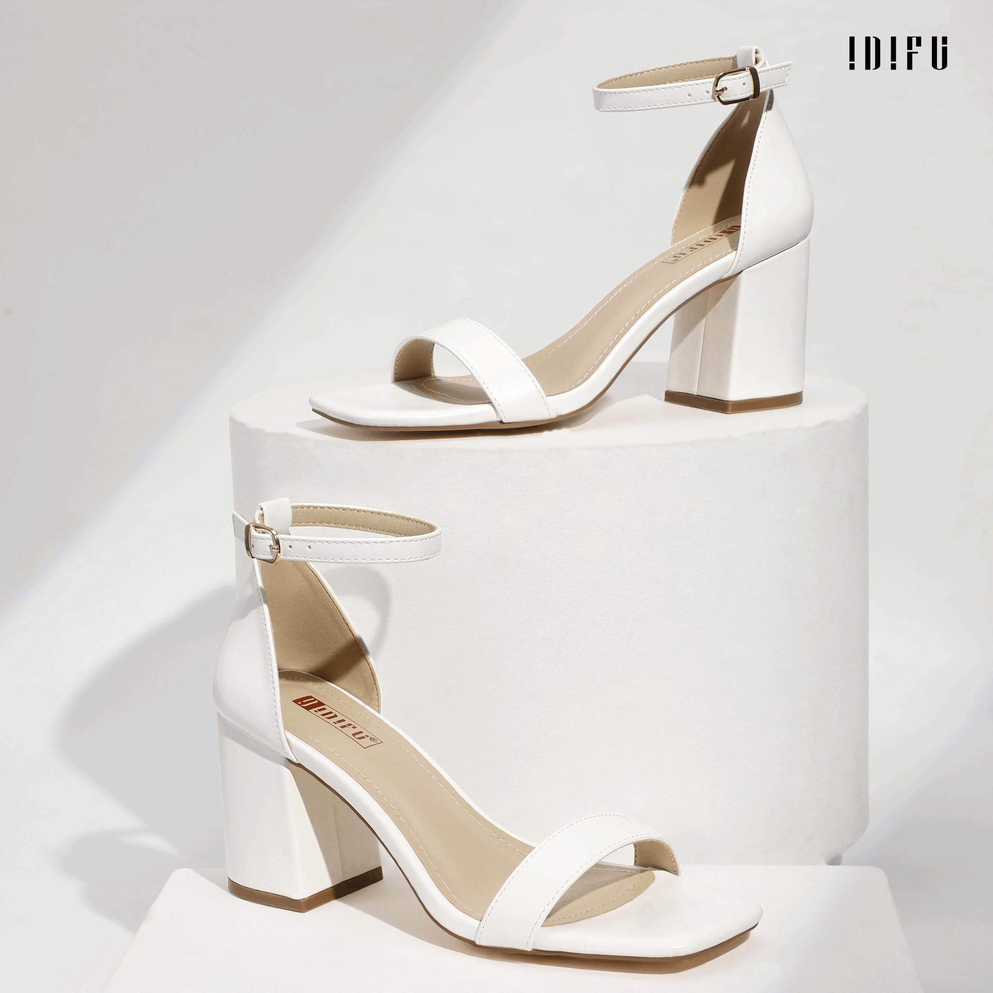 Foto 6 pulgar | Sandalias De Tacón Idifu Blancas Para Mujer Con Tacón Grueso De 8 Cm - Venta Internacional.
