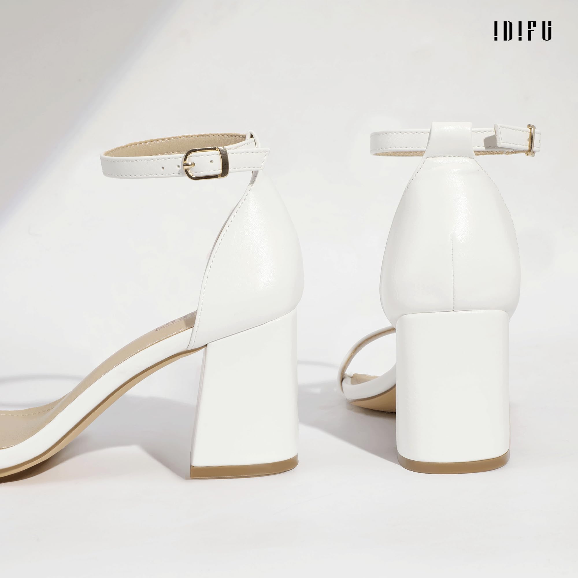 Foto 7 pulgar | Sandalias De Tacón Idifu Blancas Para Mujer Con Tacón Grueso De 8 Cm - Venta Internacional.