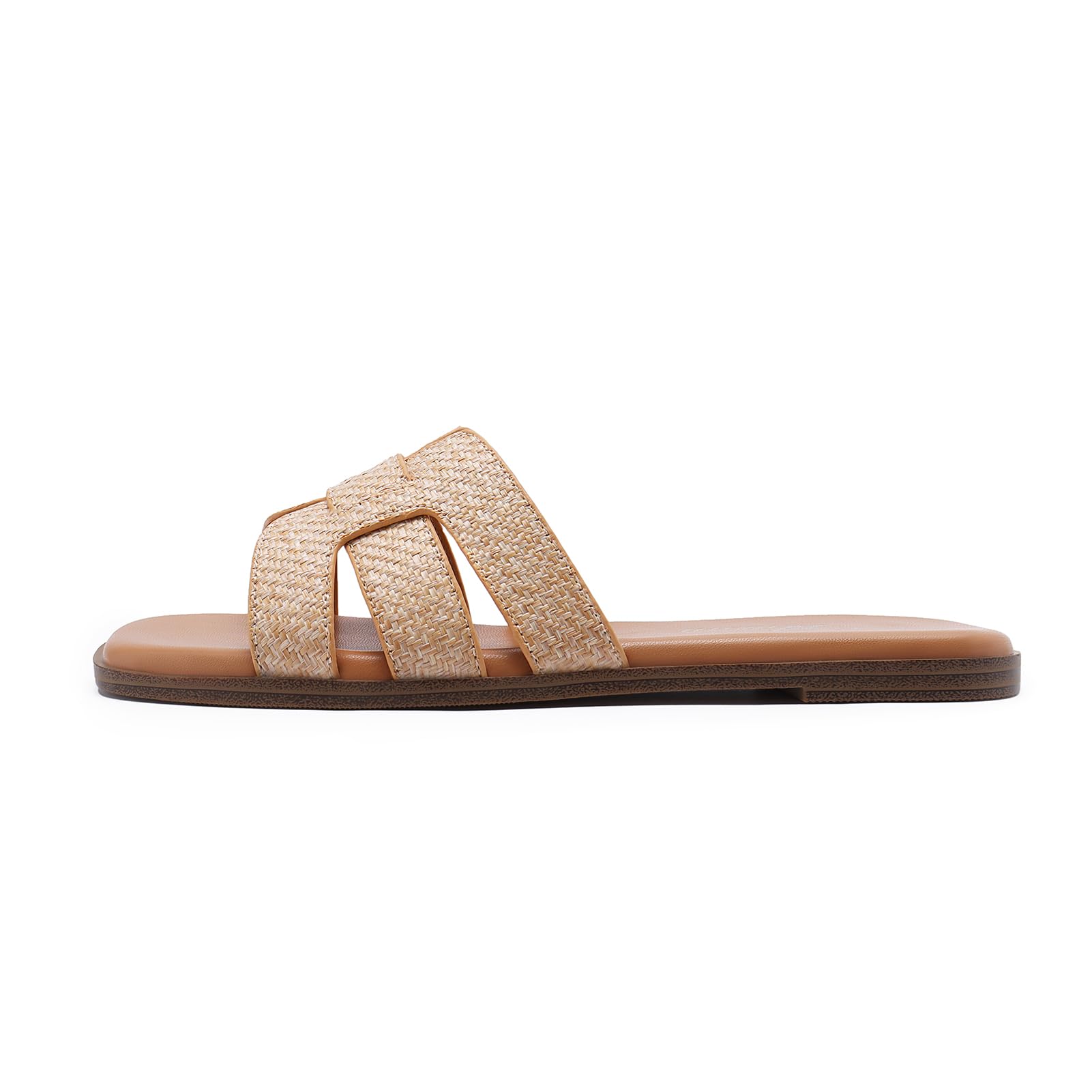 Foto 3 pulgar | Sandalias Planas Athlefit De Piel De Rafia Con Punta Cuadrada Para Mujer - Venta Internacional.
