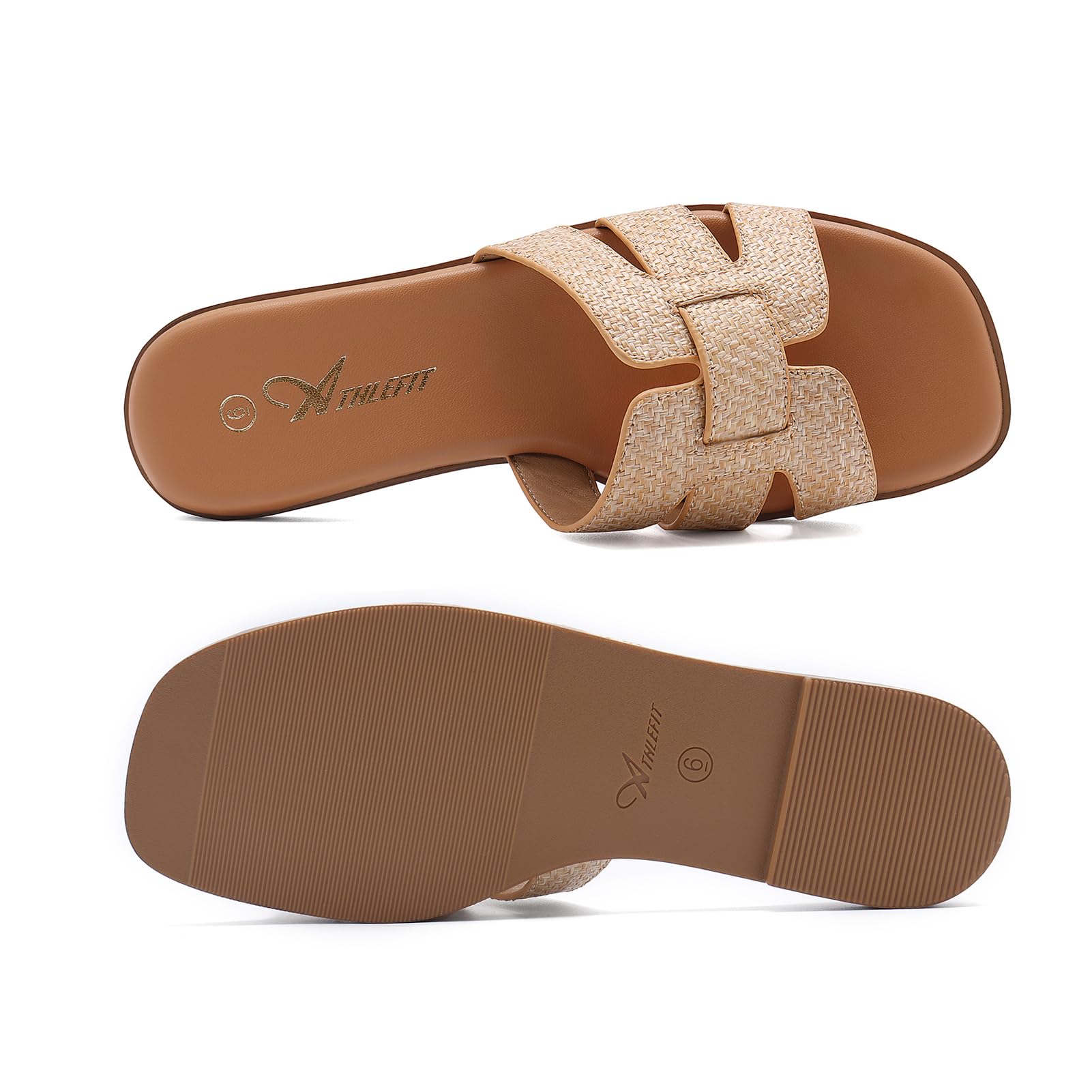 Foto 4 pulgar | Sandalias Planas Athlefit De Piel De Rafia Con Punta Cuadrada Para Mujer - Venta Internacional.