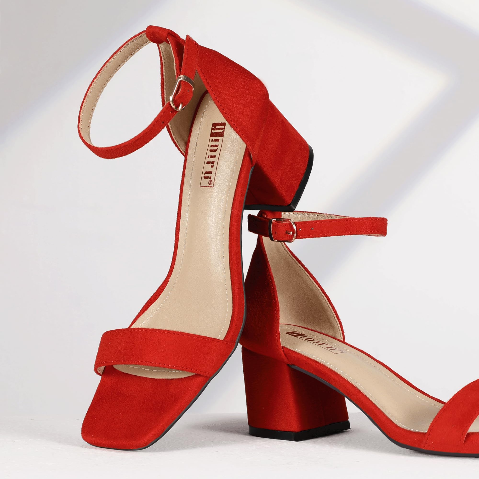 Foto 5 pulgar | Sandalias Idifu De Gamuza Roja Con Tacón Bajo Y Punta Abierta Para Mujer - Venta Internacional.