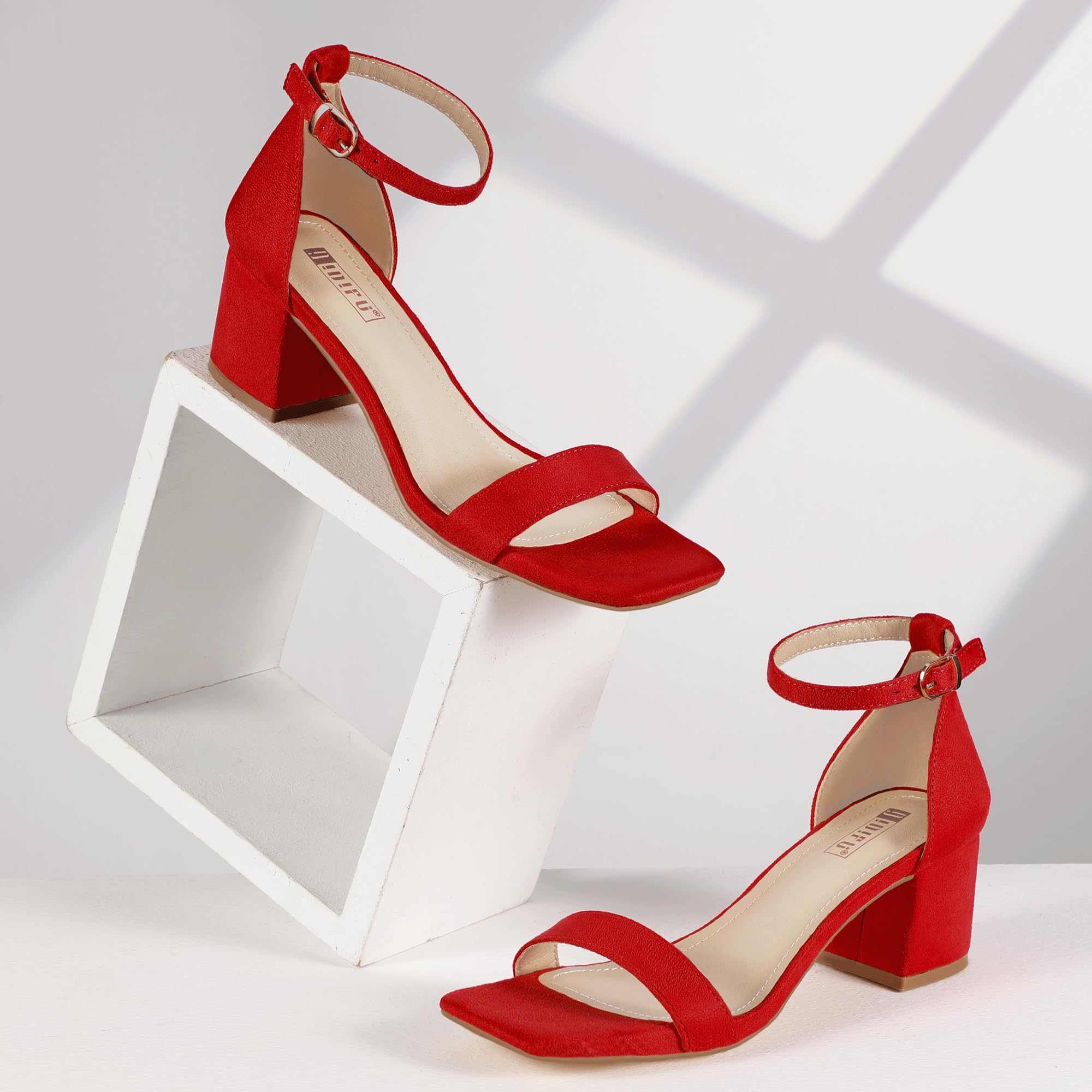 Foto 7 pulgar | Sandalias Idifu De Gamuza Roja Con Tacón Bajo Y Punta Abierta Para Mujer - Venta Internacional.