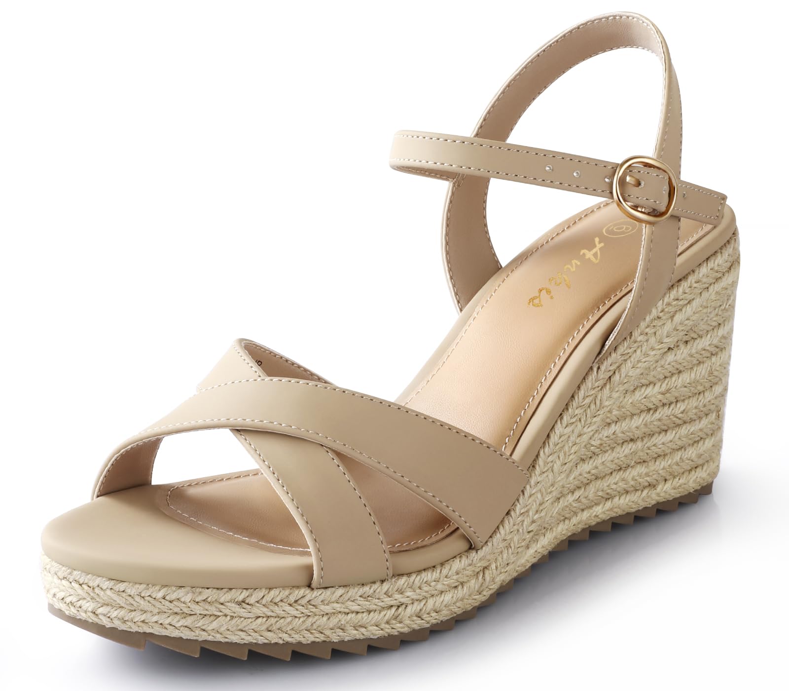 Foto 2 pulgar | Sandalias De Cuña Ankis Nude Alpargata Para Mujer Con Tacón Alto De 8 Cm - Venta Internacional.
