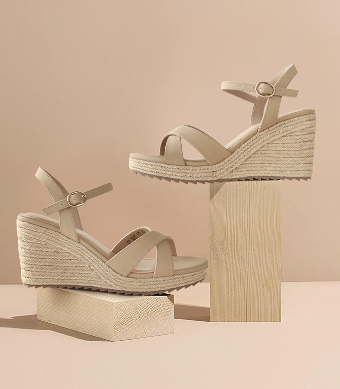 Foto 3 pulgar | Sandalias De Cuña Ankis Nude Alpargata Para Mujer Con Tacón Alto De 8 Cm - Venta Internacional.
