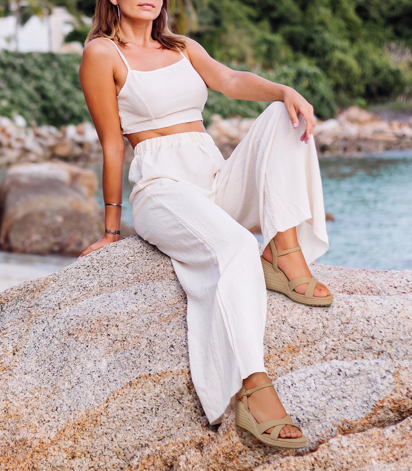 Foto 6 | Sandalias De Cuña Ankis Nude Alpargata Para Mujer Con Tacón Alto De 8 Cm - Venta Internacional.