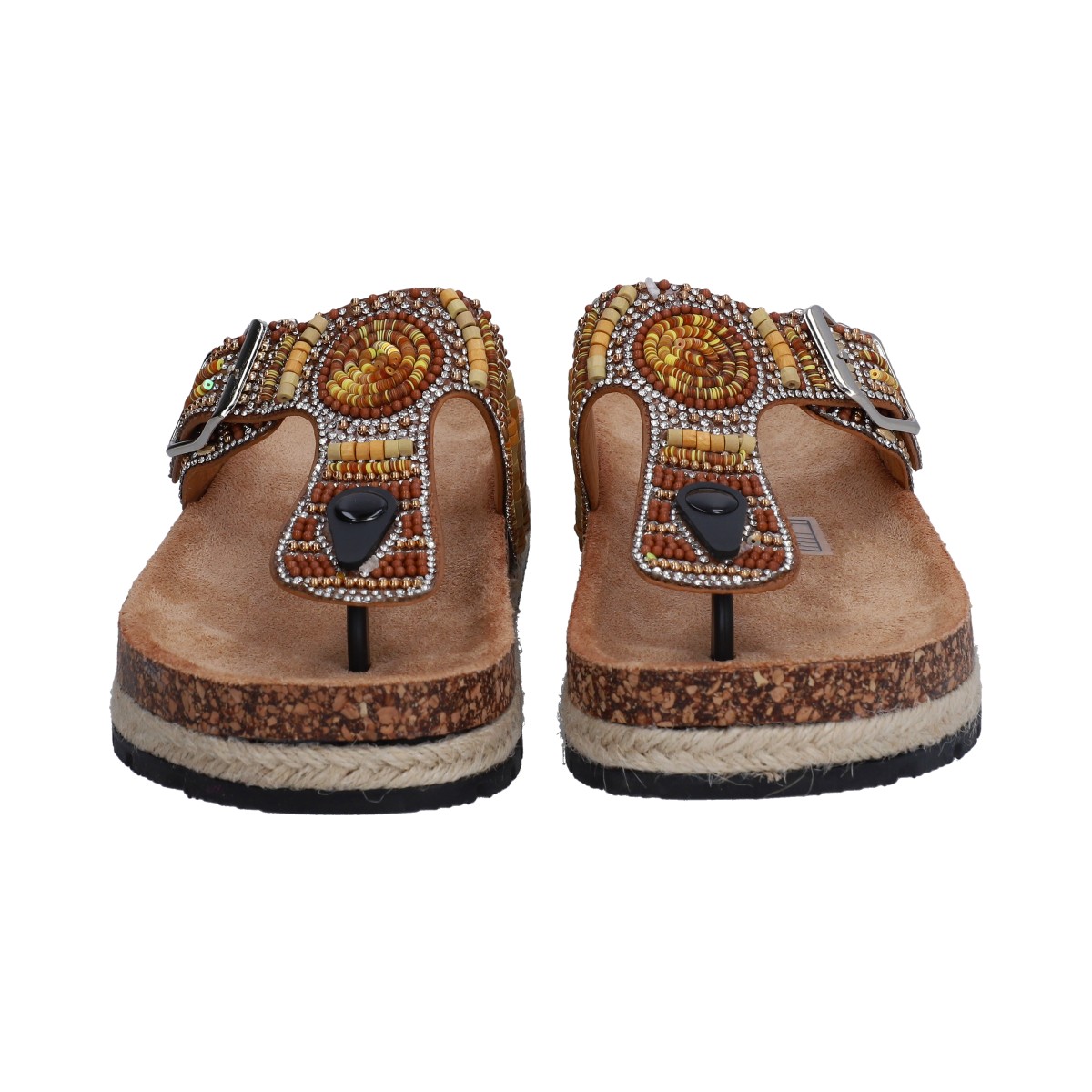 Sandalia Casual Dama Naranja Multicolor Piedras Plataforma Baja