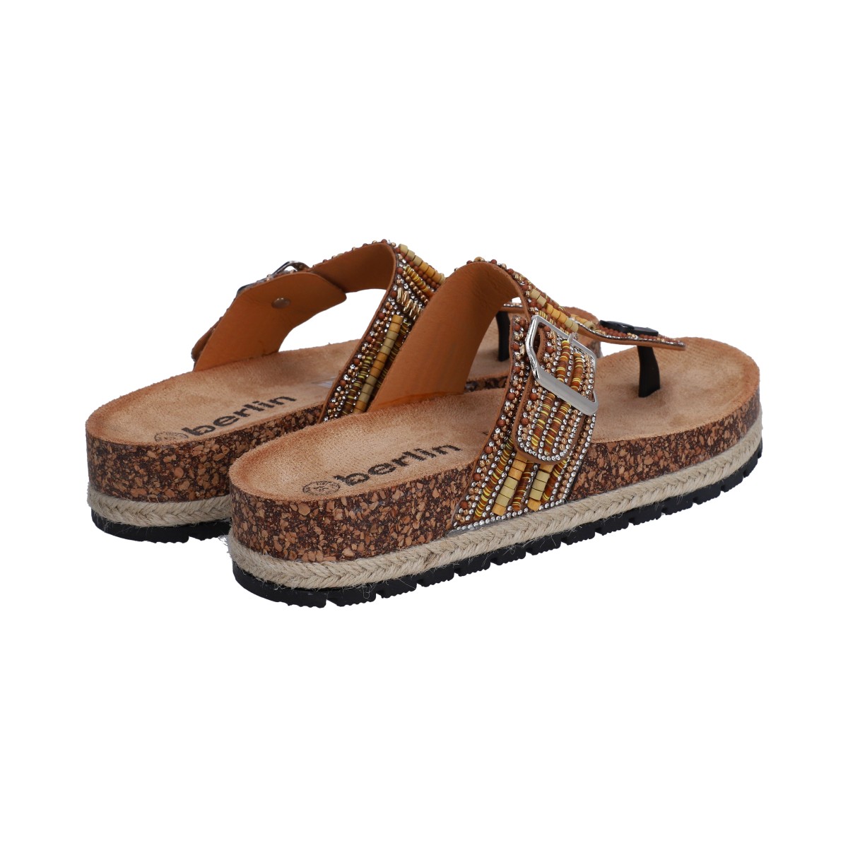 Foto 2 | Sandalia Casual Dama Naranja Multicolor Piedras Plataforma Baja