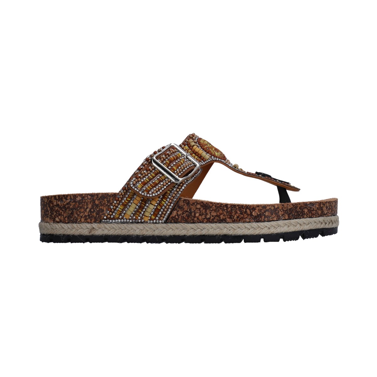 Foto 4 | Sandalia Casual Dama Naranja Multicolor Piedras Plataforma Baja