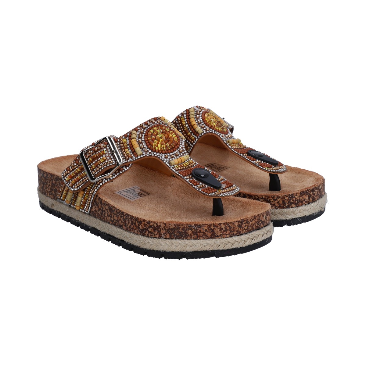 Foto 6 pulgar | Sandalia Casual Dama Naranja Multicolor Piedras Plataforma Baja