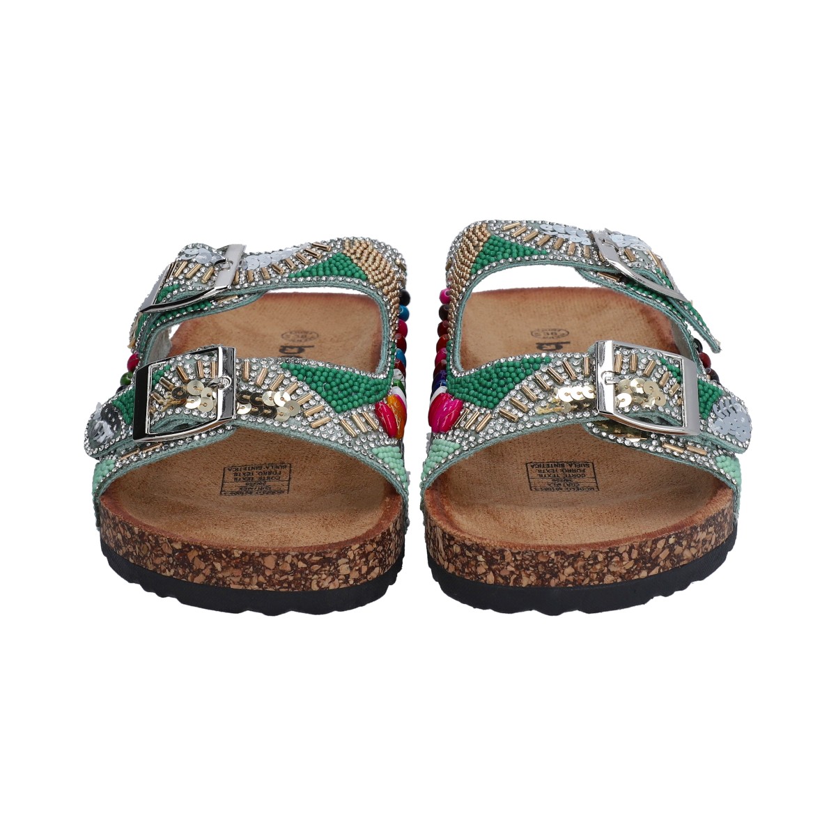 Foto 1 | Sandalia Casual Dama Berlin Multicolor Beige Cristales Plata De Plataforma Baja Con Hebillas