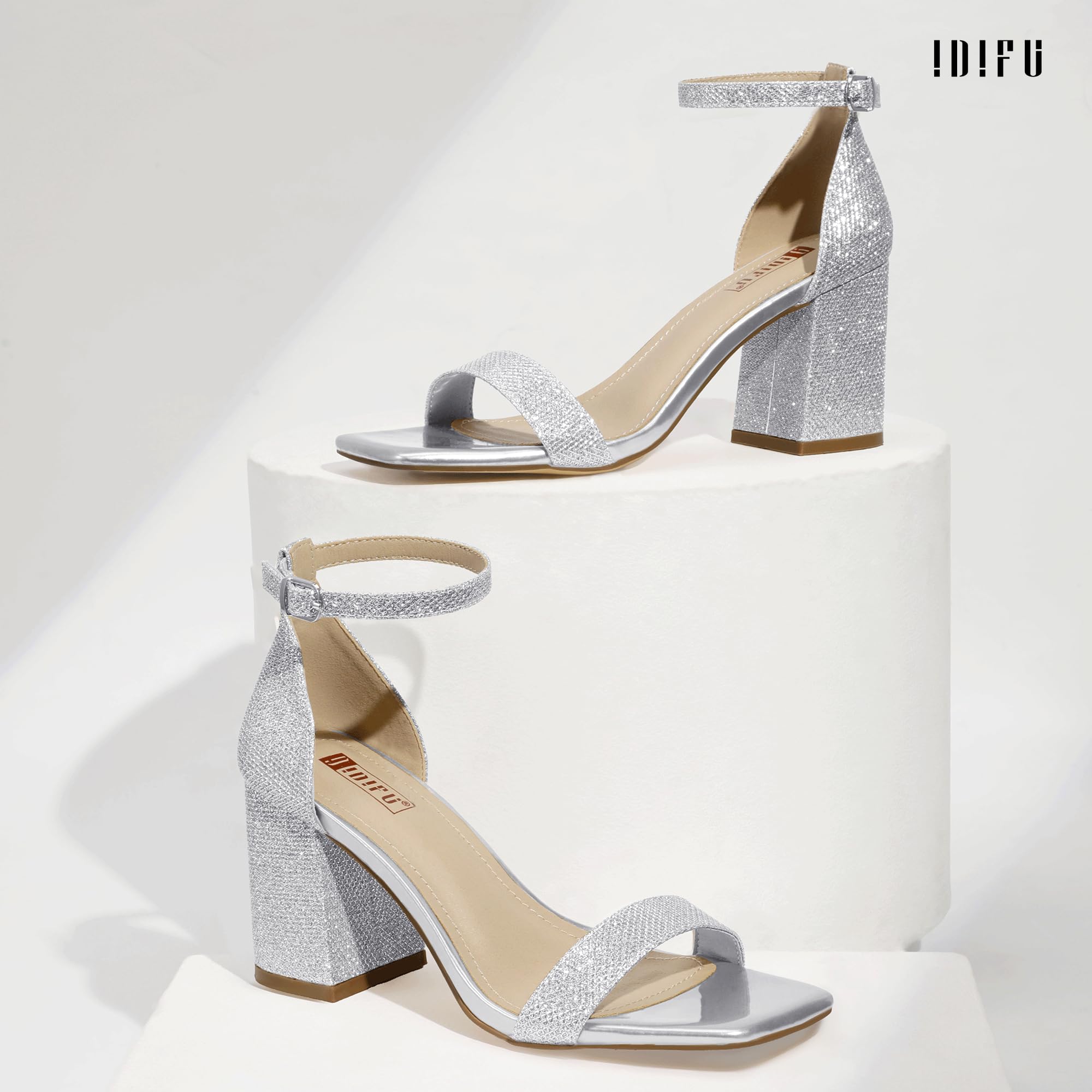Foto 6 pulgar | Sandalias De Tacón Idifu Silver Glitter Para Mujer Talla 7.5 - Venta Internacional.
