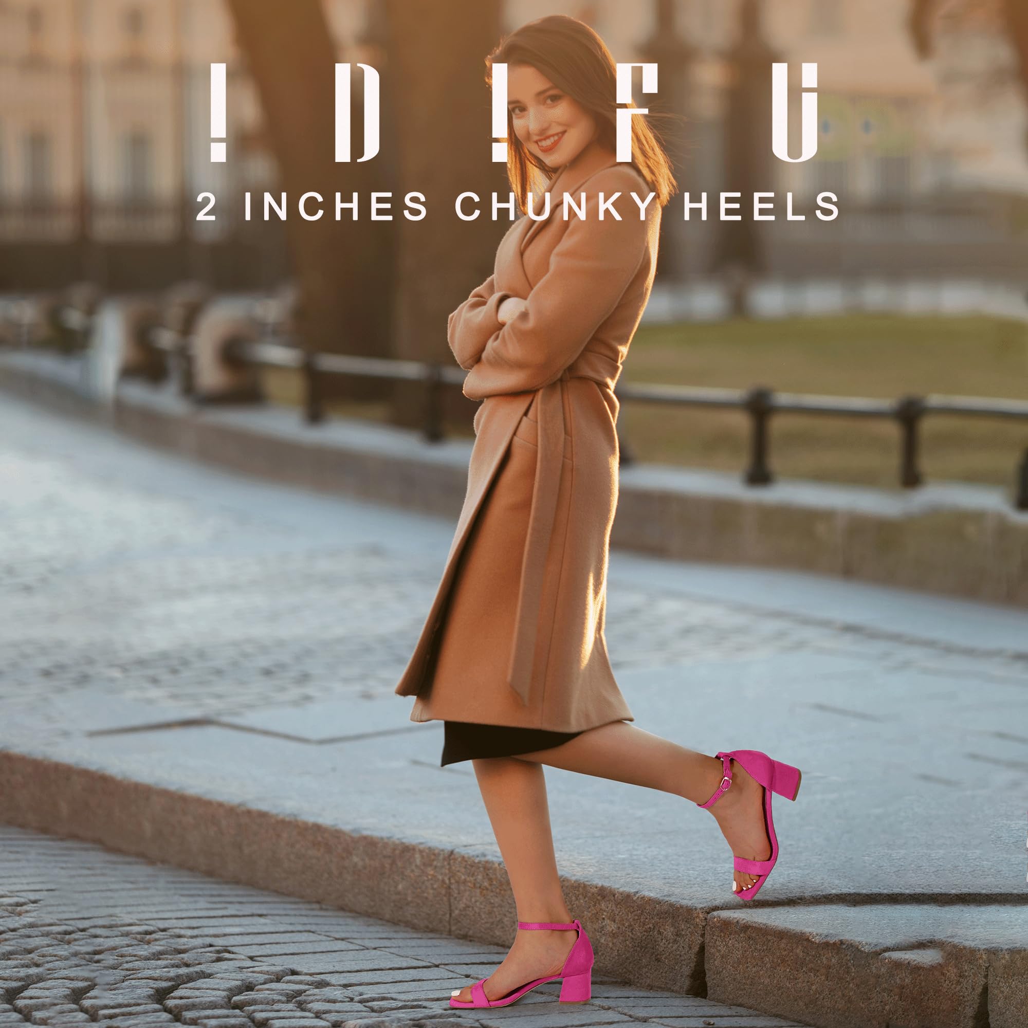 Foto 3 pulgar | Sandalias De Tacón Idifu De Gamuza Rosa Intenso Con Tacón Bajo Para Mujer - Venta Internacional.
