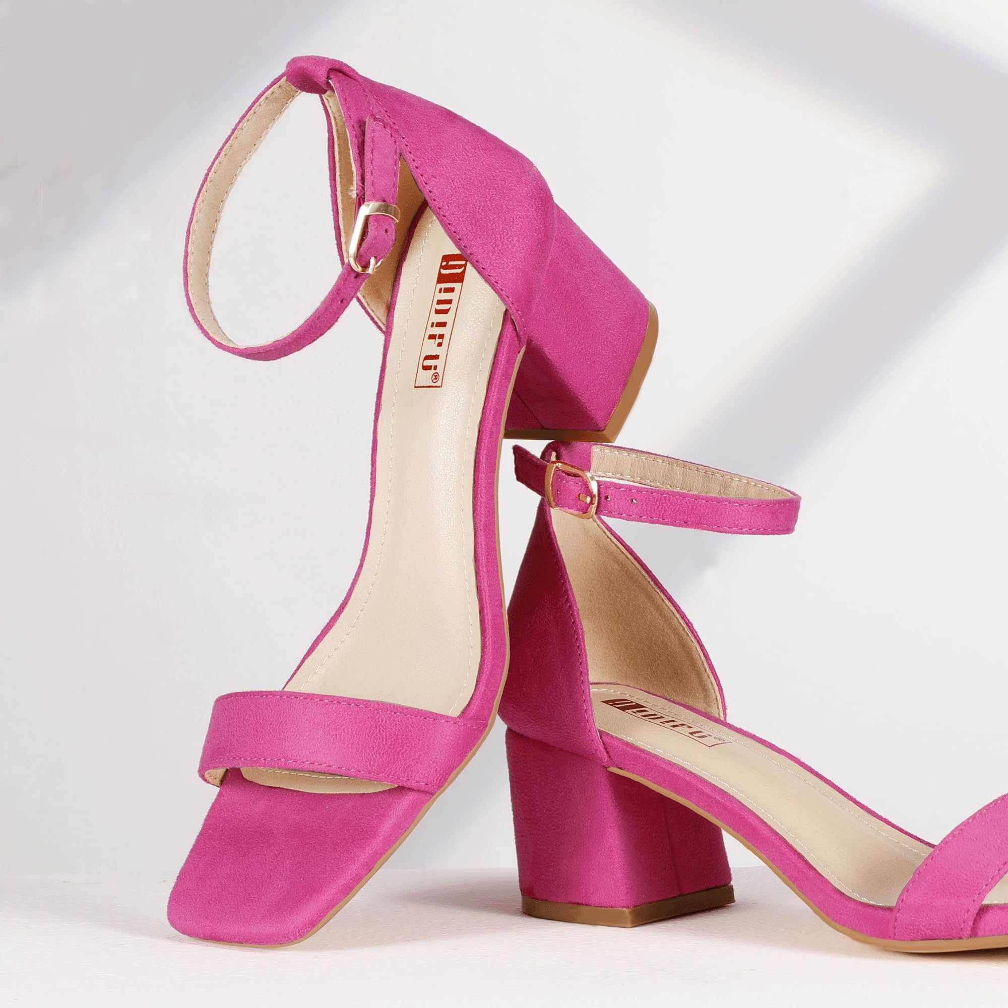 Foto 5 pulgar | Sandalias De Tacón Idifu De Gamuza Rosa Intenso Con Tacón Bajo Para Mujer - Venta Internacional.