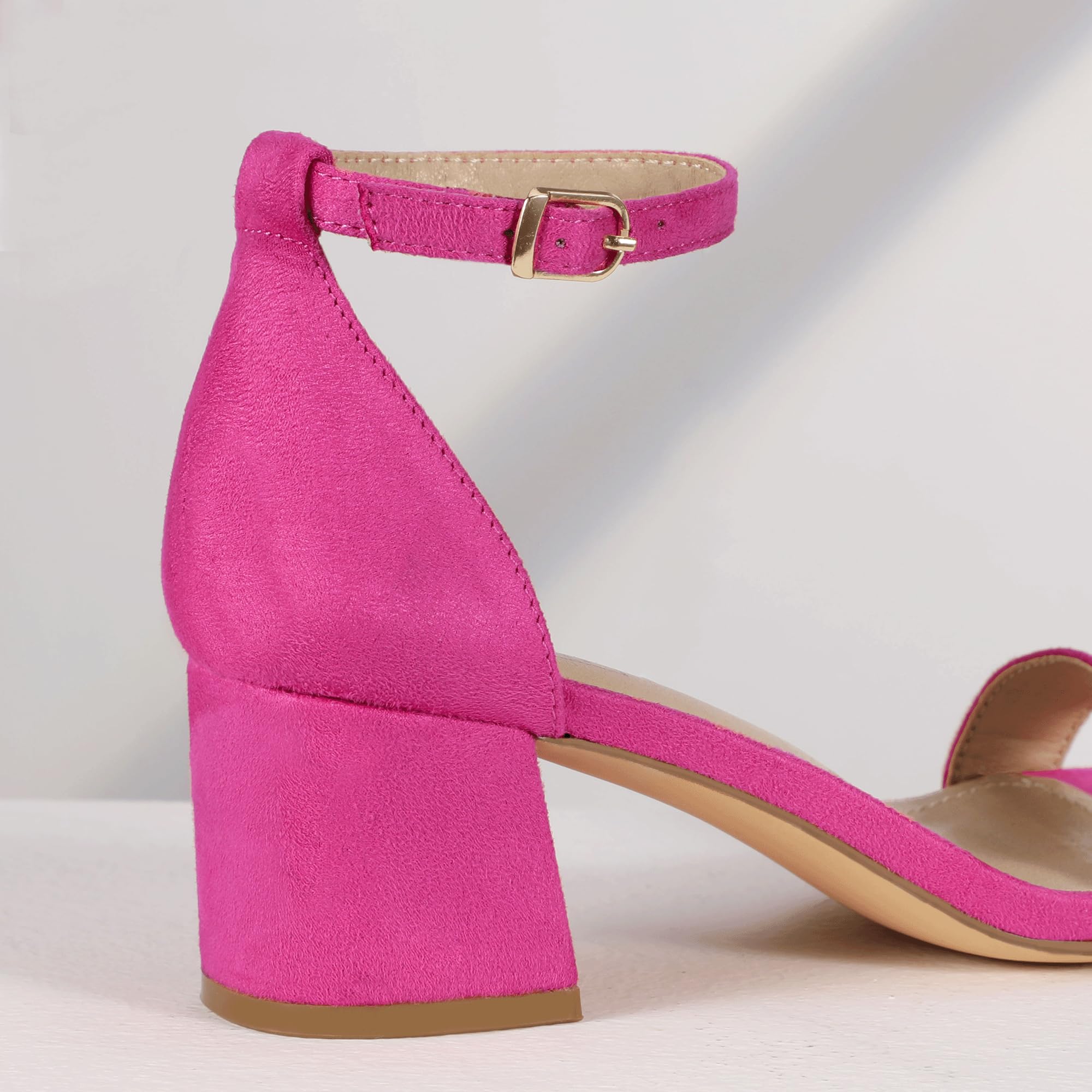 Foto 6 pulgar | Sandalias De Tacón Idifu De Gamuza Rosa Intenso Con Tacón Bajo Para Mujer - Venta Internacional.