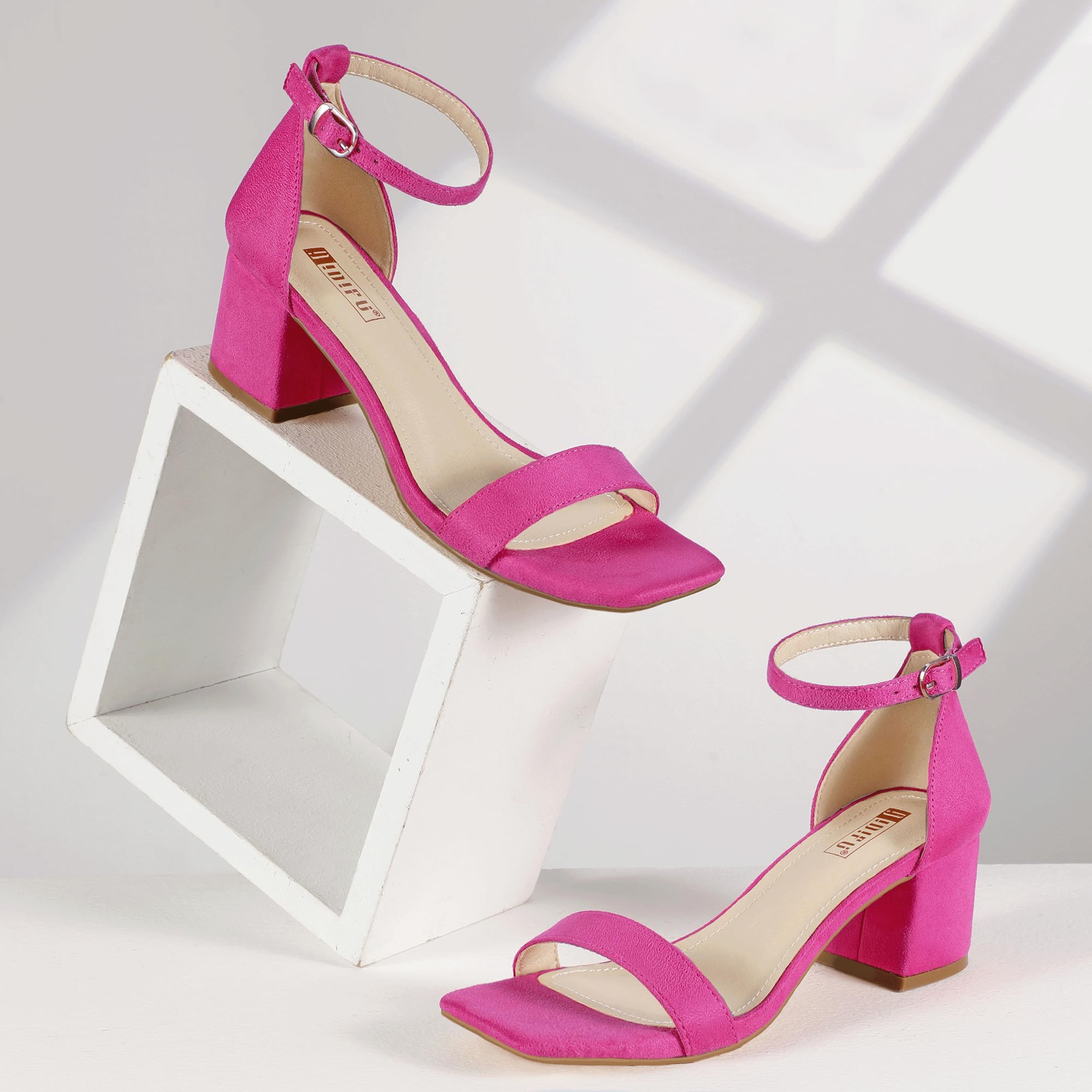 Foto 6 | Sandalias De Tacón Idifu De Gamuza Rosa Intenso Con Tacón Bajo Para Mujer - Venta Internacional.