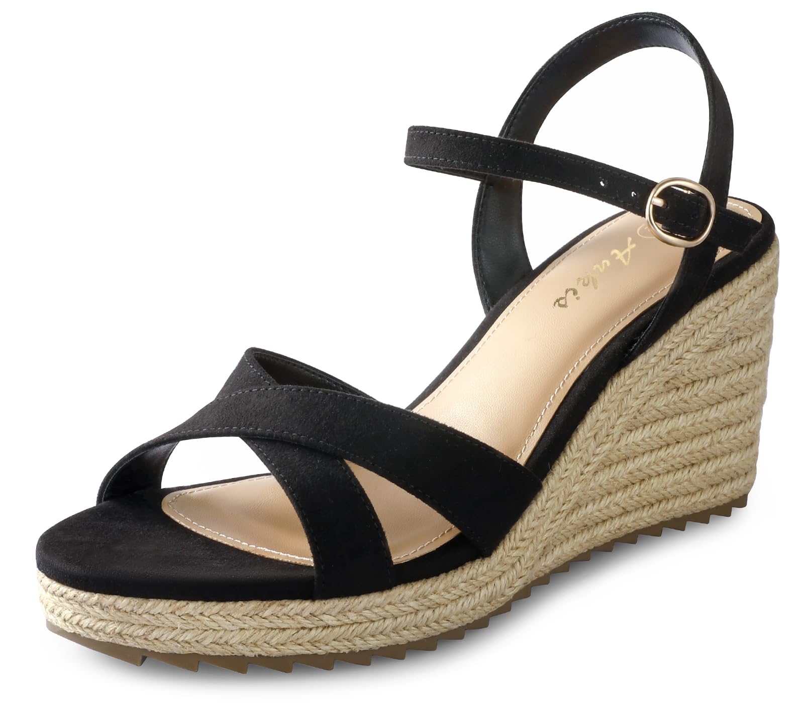 Foto 2 pulgar | Sandalias Con Cuña Ankis, Alpargata Negra Para Mujer, Tacón Alto De 8 Cm - Venta Internacional.