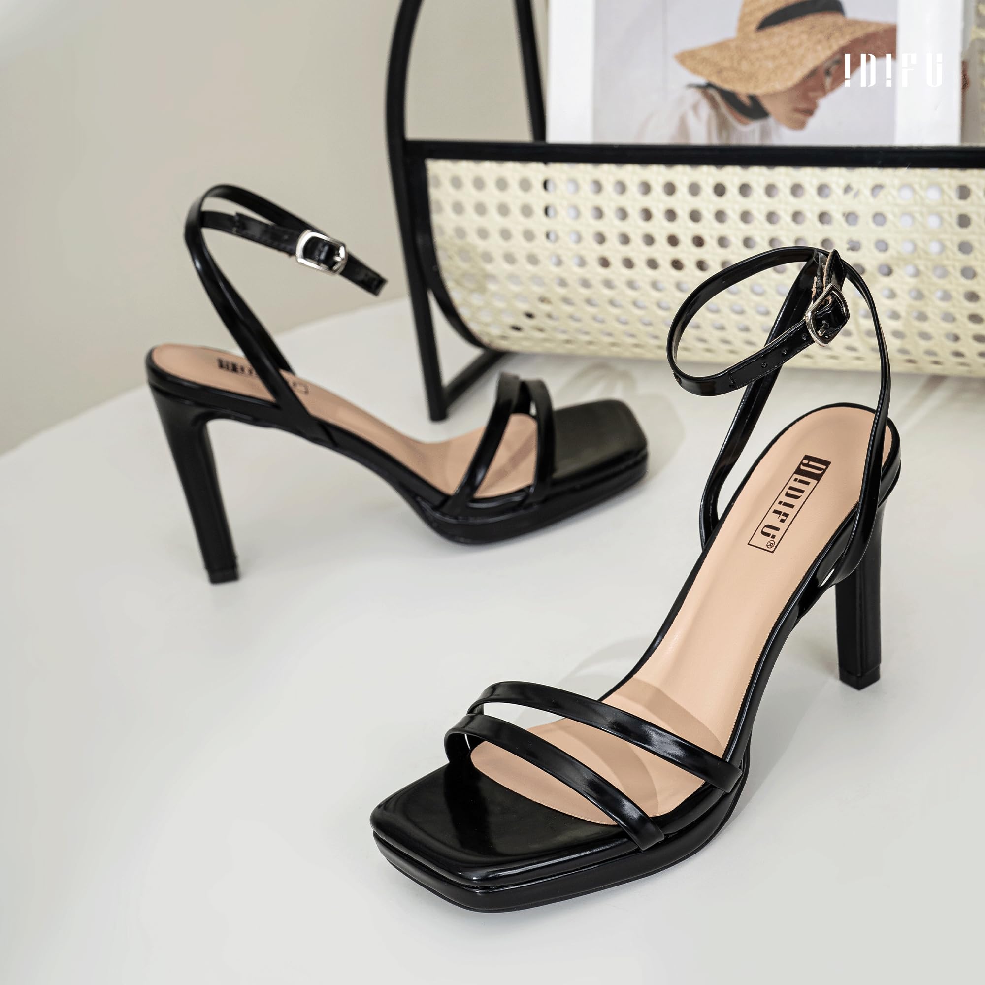 Foto 6 pulgar | Sandalias De Tacón Alto Idifu Tacones De Aguja Negros Con Tiras Para Mujer - Venta Internacional.