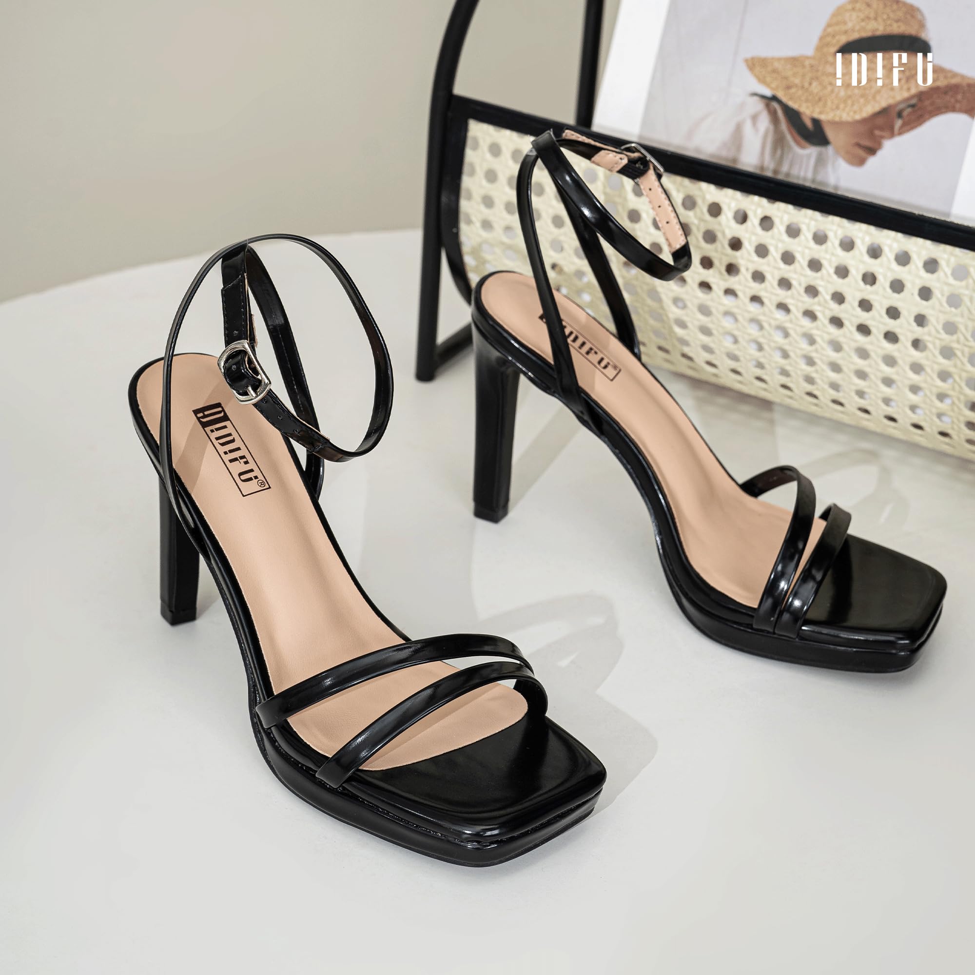 Foto 7 pulgar | Sandalias De Tacón Alto Idifu Tacones De Aguja Negros Con Tiras Para Mujer - Venta Internacional.