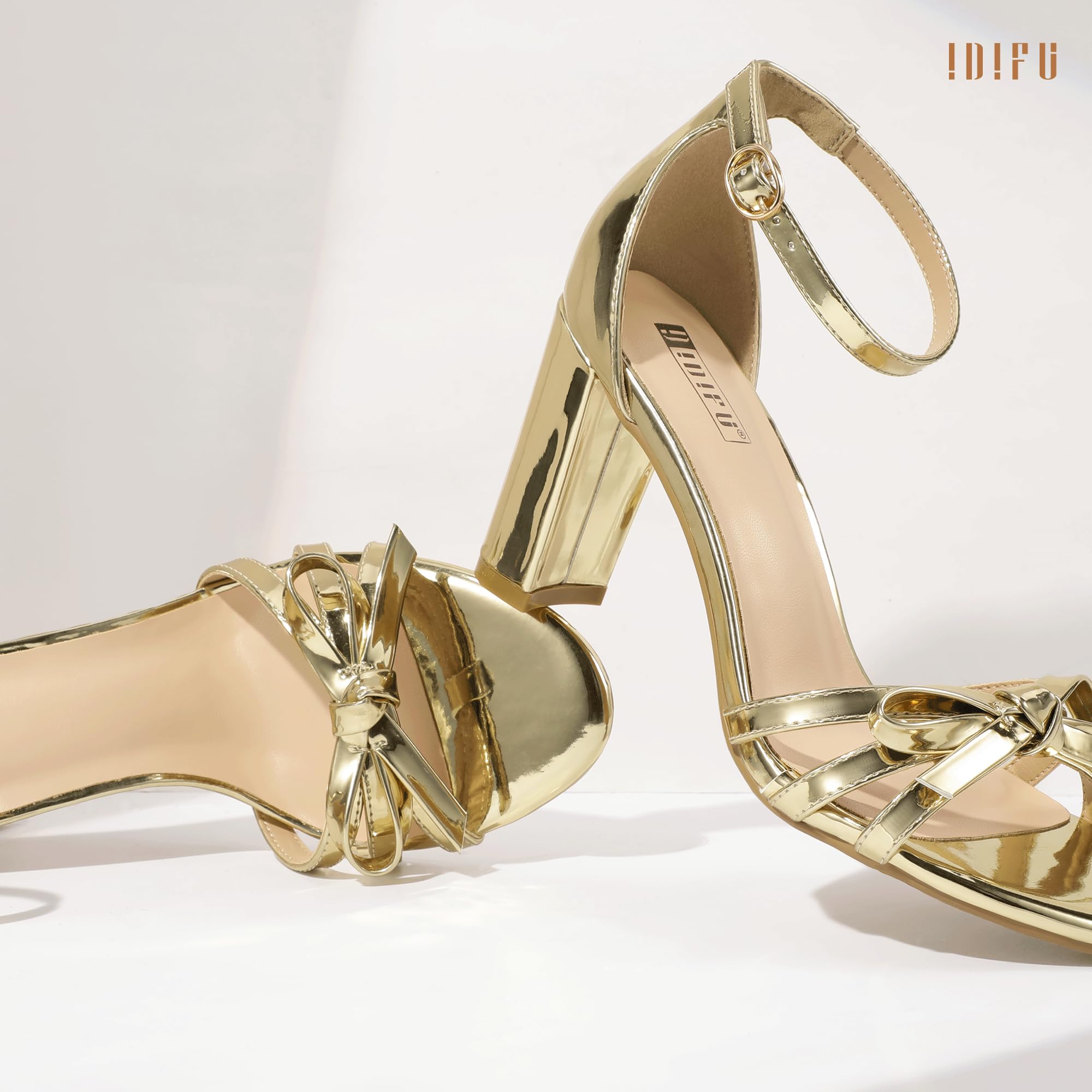 Foto 5 pulgar | Zapatos Idifu Gold High Tacones Gruesos Con Punta Abierta Para Mujer - Venta Internacional.