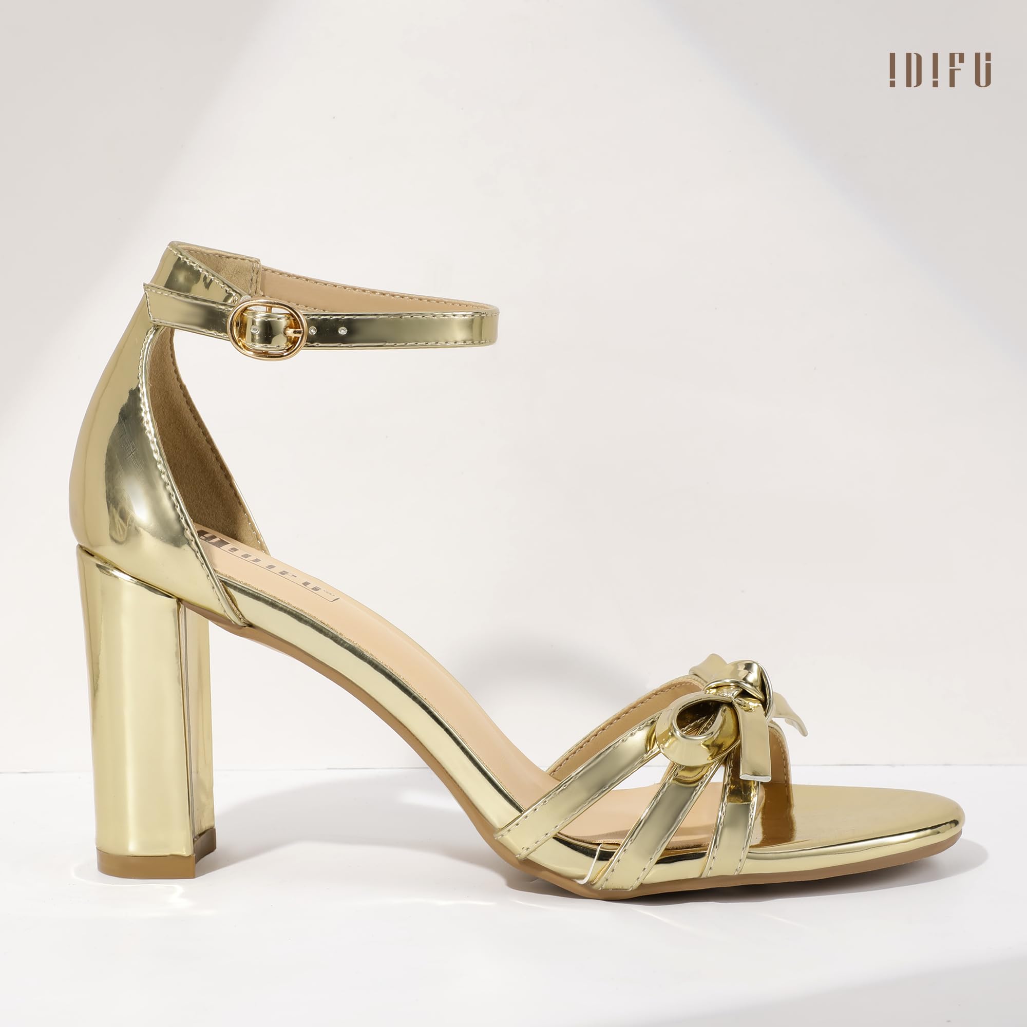 Foto 6 pulgar | Zapatos Idifu Gold High Tacones Gruesos Con Punta Abierta Para Mujer - Venta Internacional.