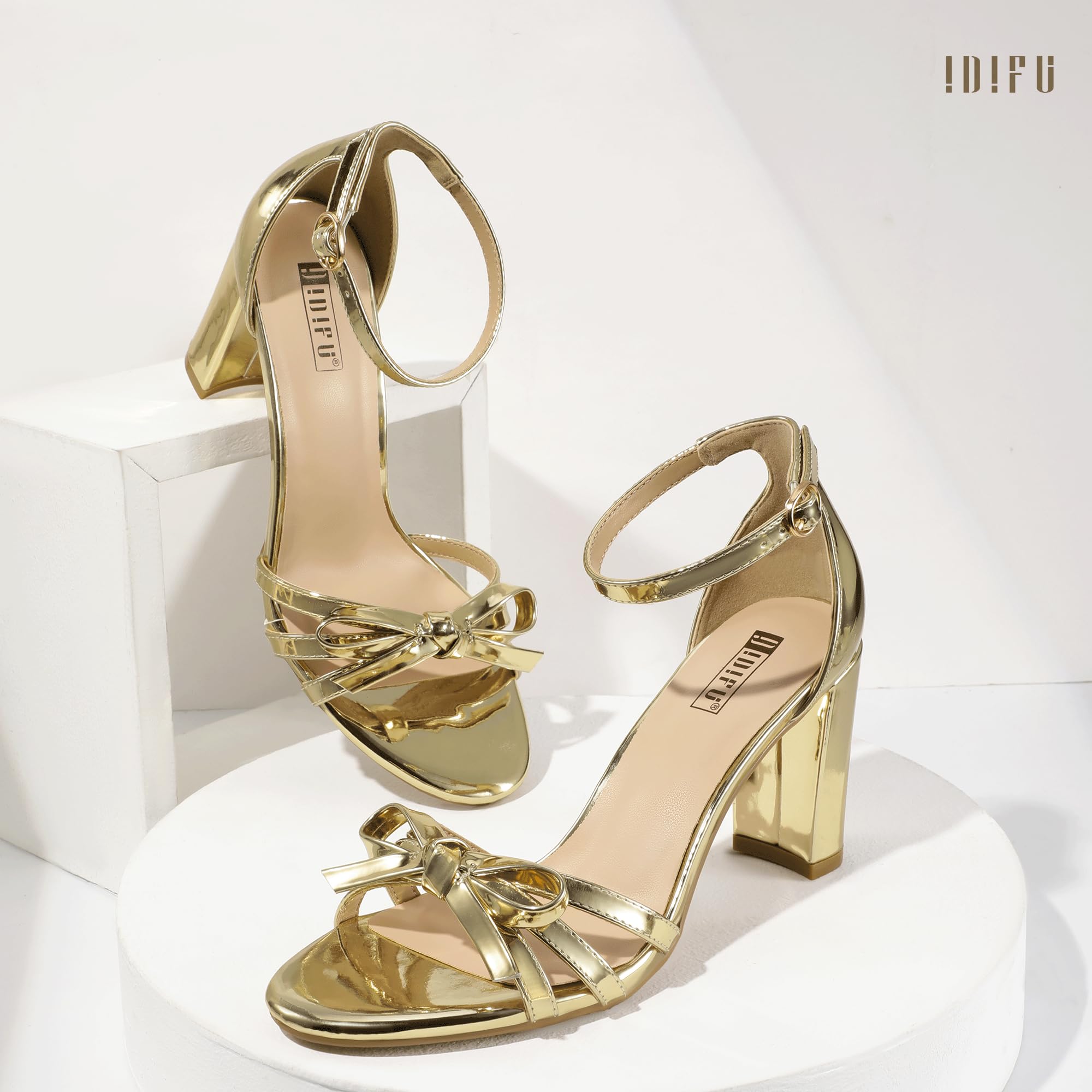 Foto 7 pulgar | Zapatos Idifu Gold High Tacones Gruesos Con Punta Abierta Para Mujer - Venta Internacional.