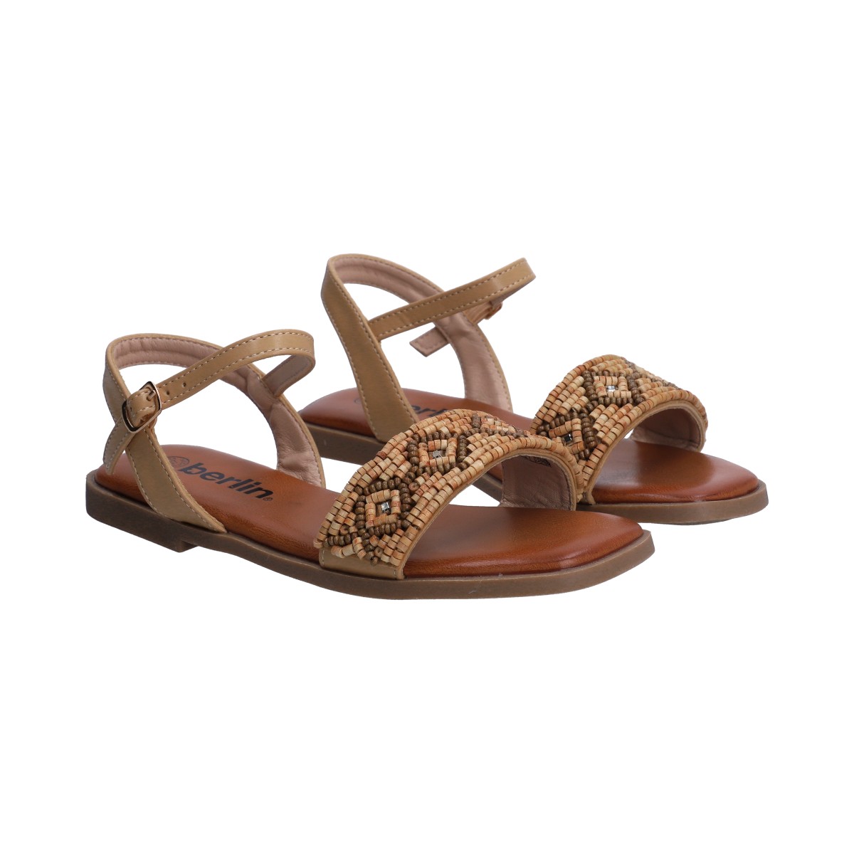 Foto 2 pulgar | Sandalia Berlin Beige con Pulsera y Chaquiras de Madera para Mujer