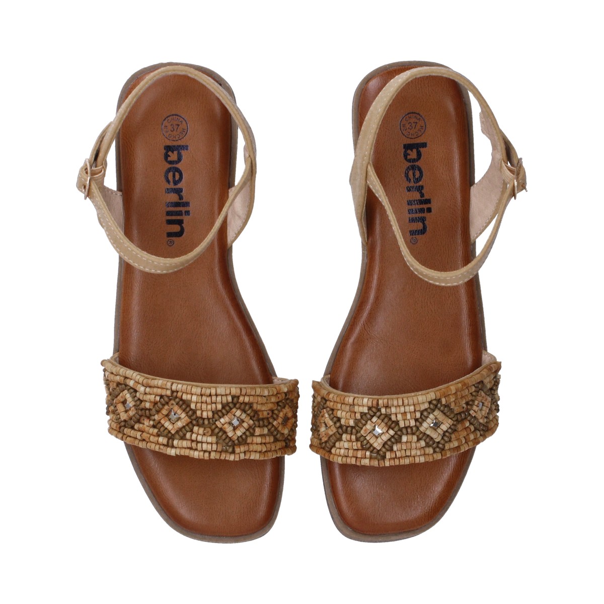 Foto 5 pulgar | Sandalia Berlin Beige con Pulsera y Chaquiras de Madera para Mujer
